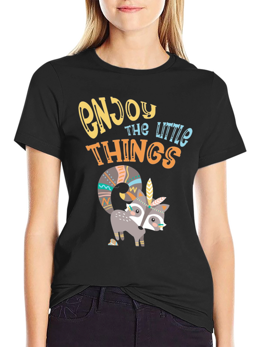 Enjoy the Little Things T-Shirt - Cute Raccoon Design