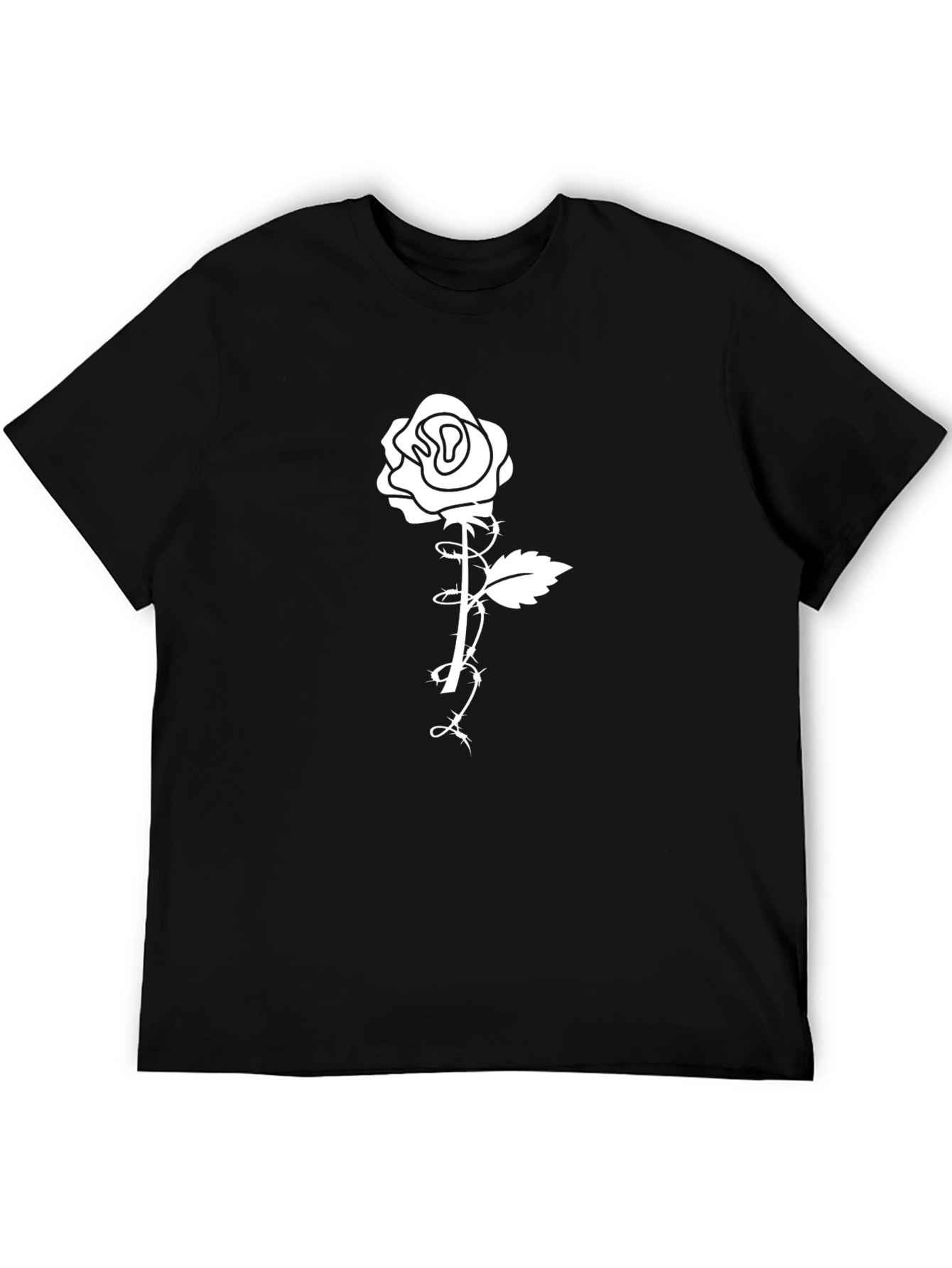 Mens Black T-Shirt with Rose Graphic Print