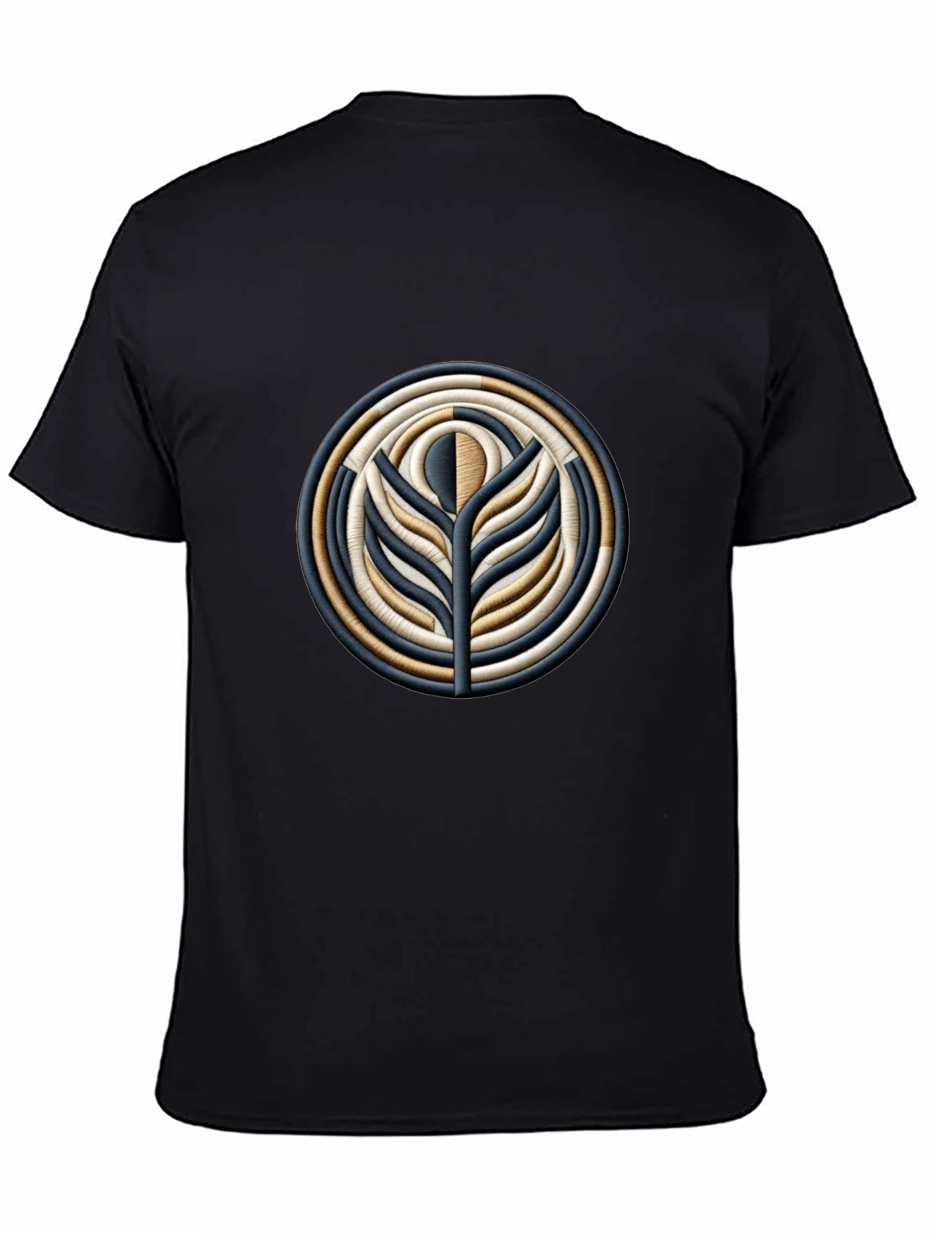 Embroidered Floral Medallion Black T-Shirt