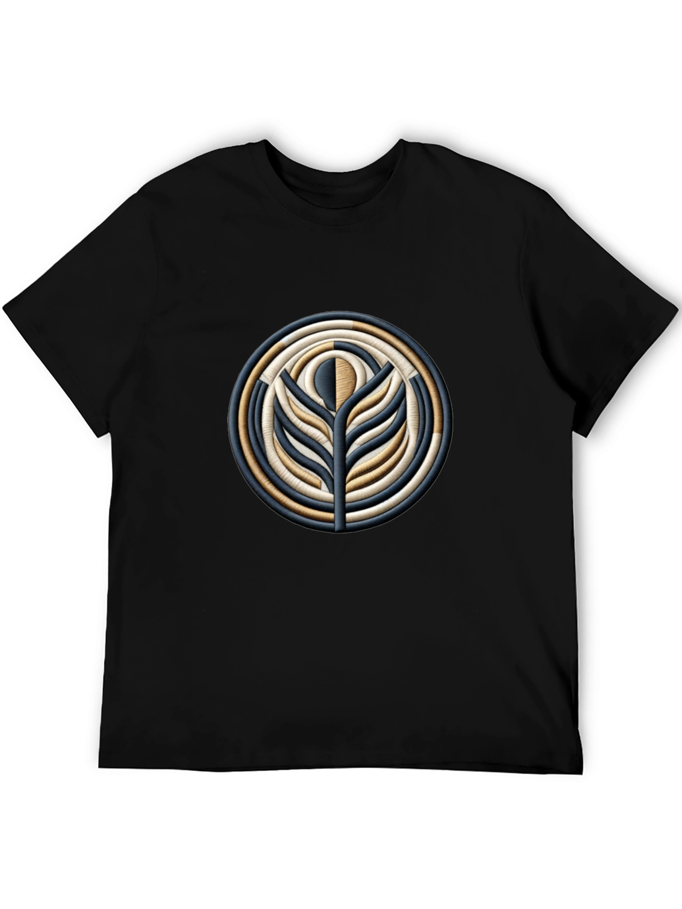Embroidered Floral Medallion Black T-Shirt