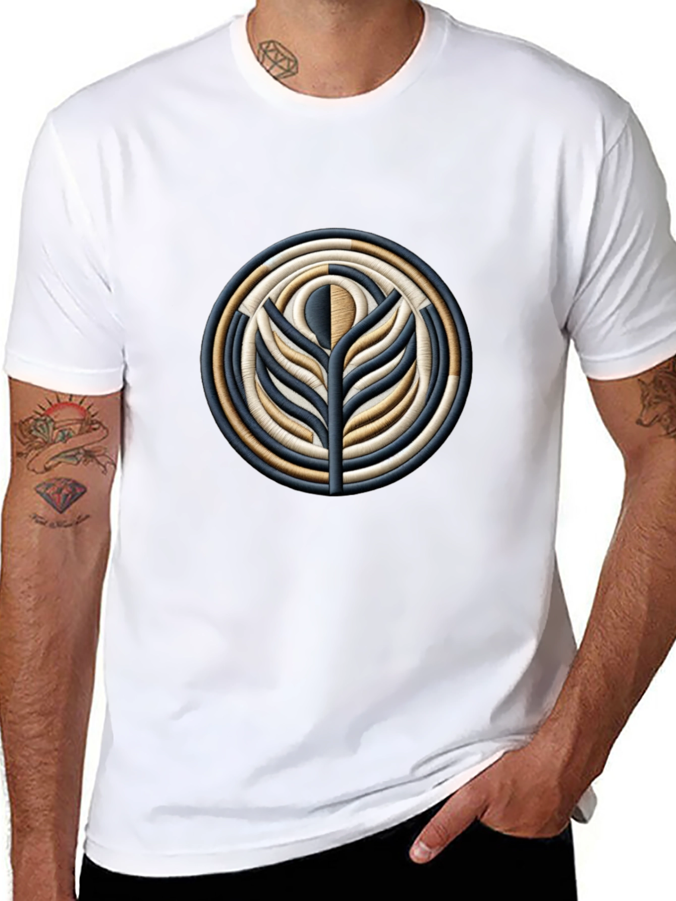 Embroidered Floral Medallion Black T-Shirt