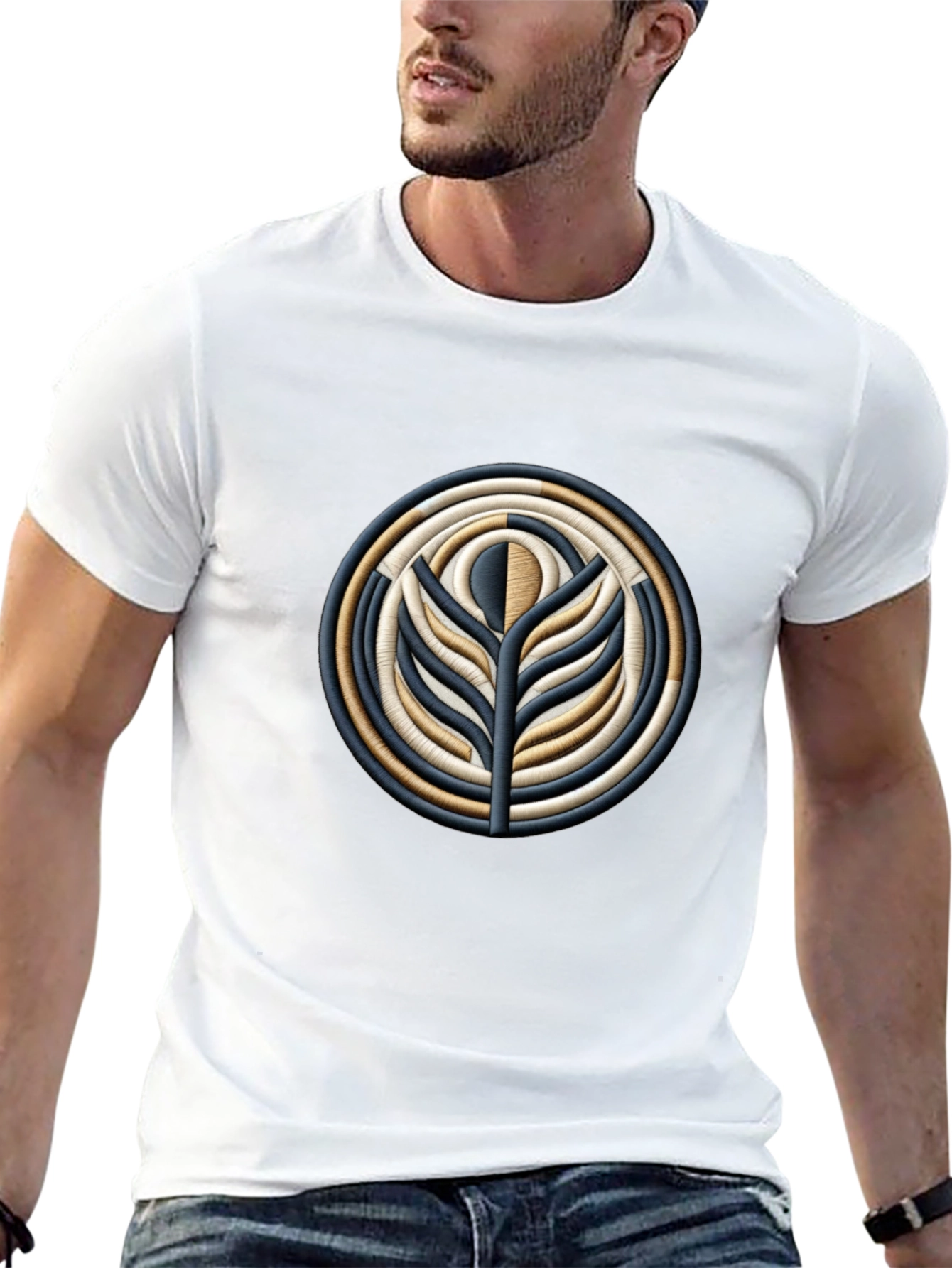 Embroidered Floral Medallion Black T-Shirt