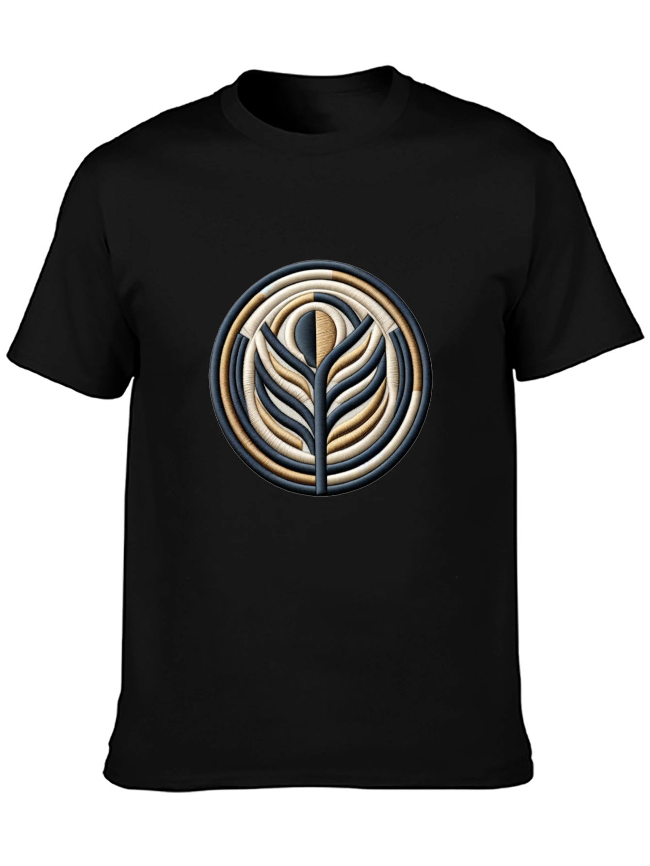 Embroidered Floral Medallion Black T-Shirt