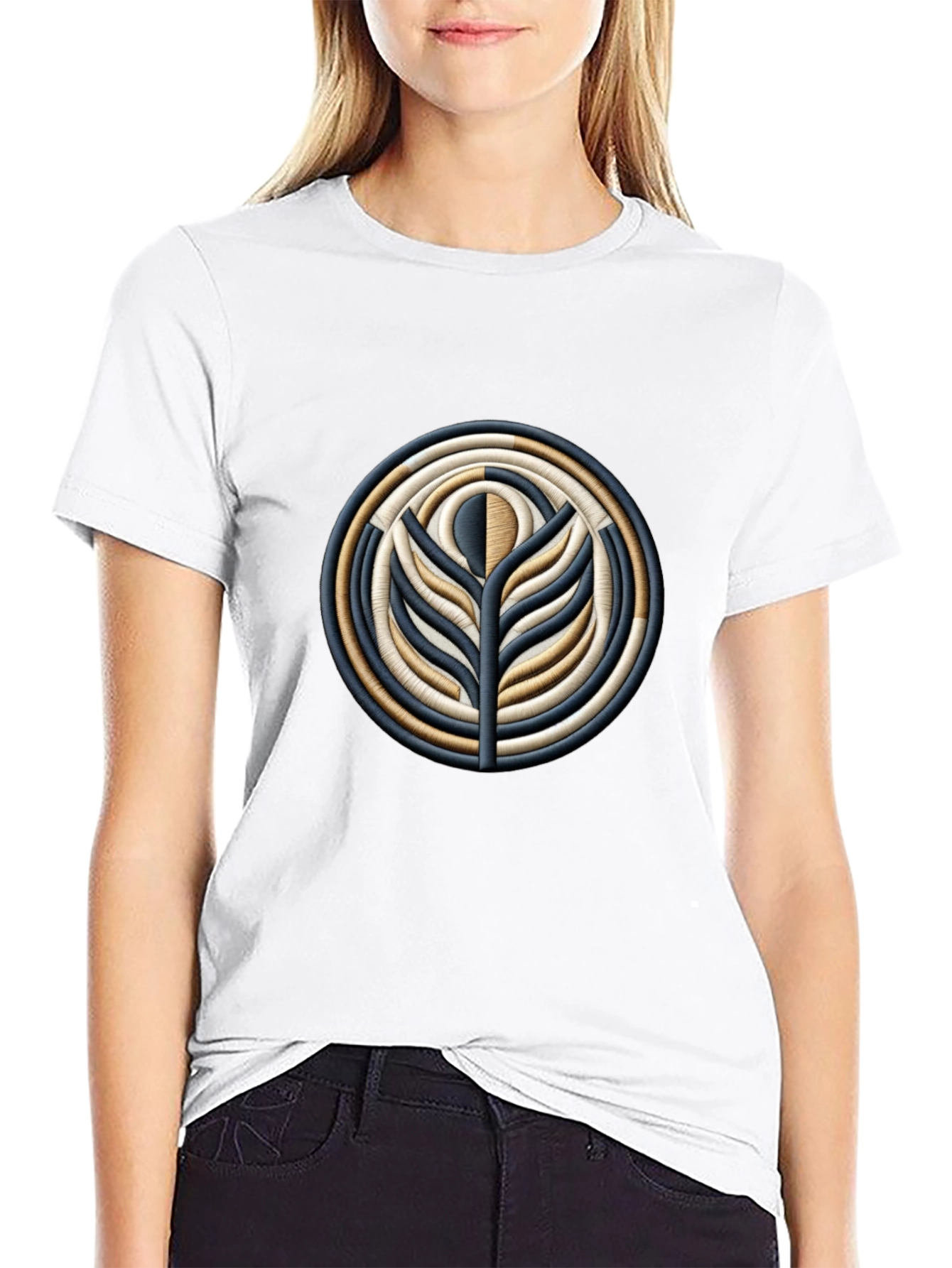 Embroidered Floral Medallion Black T-Shirt