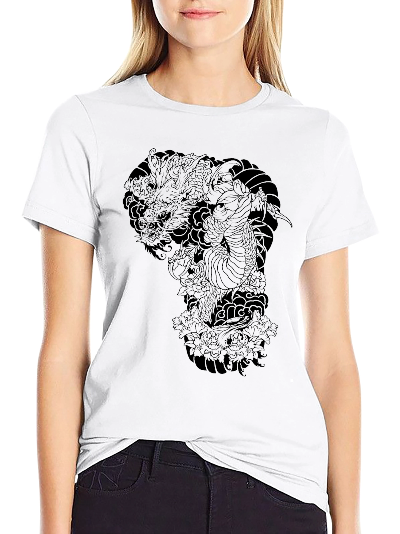 Dragon Graphic Print Black T-Shirt