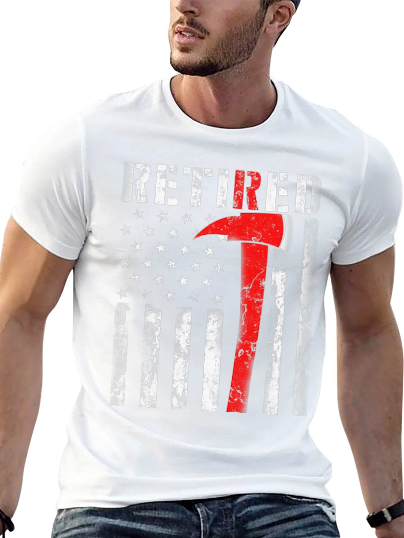 Retired Firefighter Axe American Flag T-Shirt