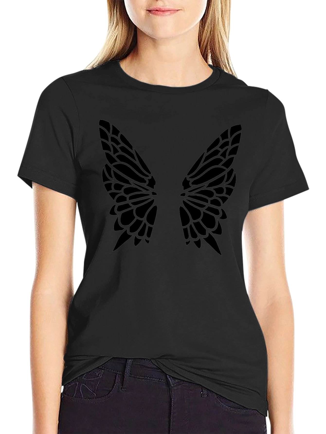 Butterfly Wings Graphic Tee - Black Cotton