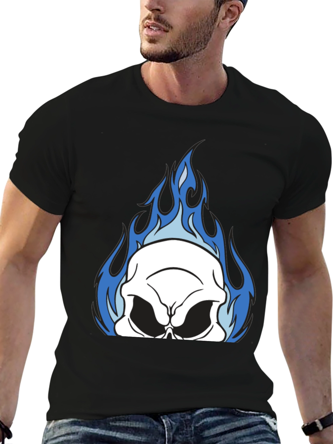Skull On Fire Graphic Tee - Black