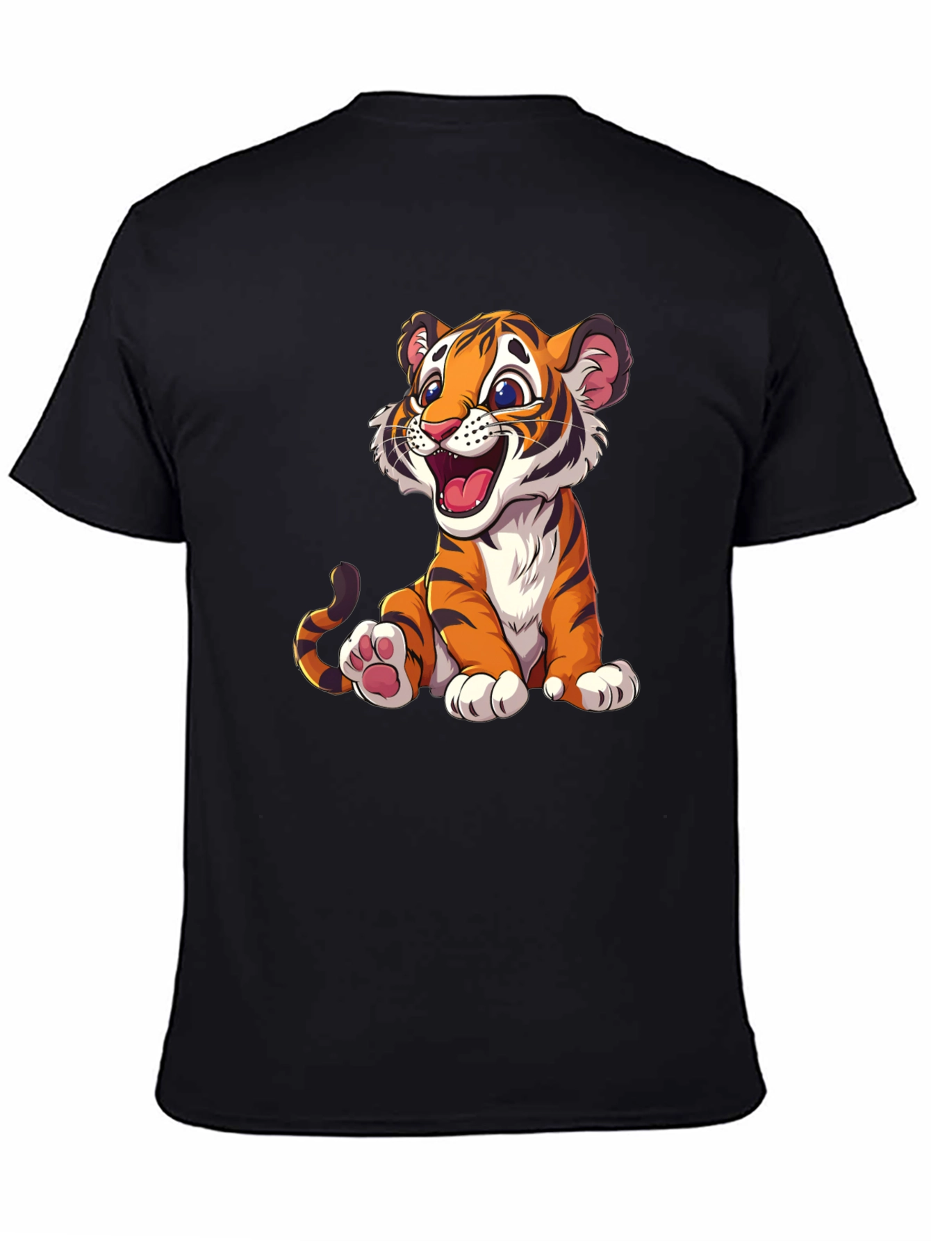 Cute Cartoon Tiger Graphic Tee - Black
