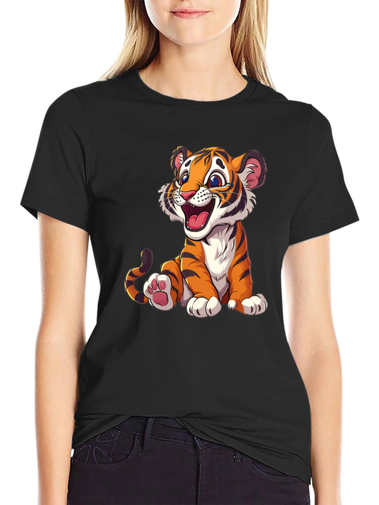 Cute Cartoon Tiger Graphic Tee - Black