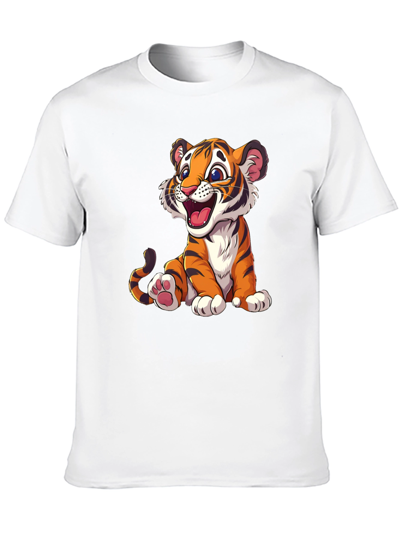 Cute Cartoon Tiger Graphic Tee - Black