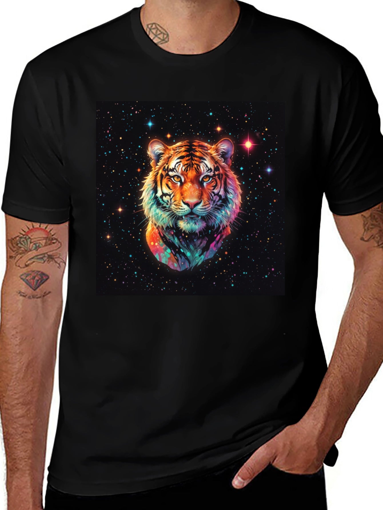 Cosmic Tiger Graphic T-Shirt - Black