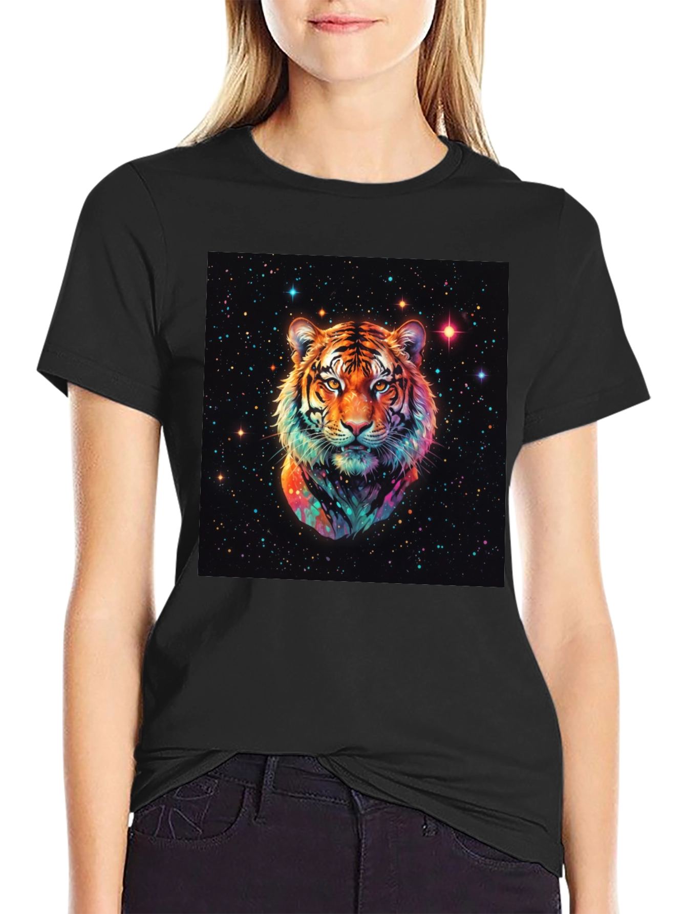 Cosmic Tiger Graphic T-Shirt - Black