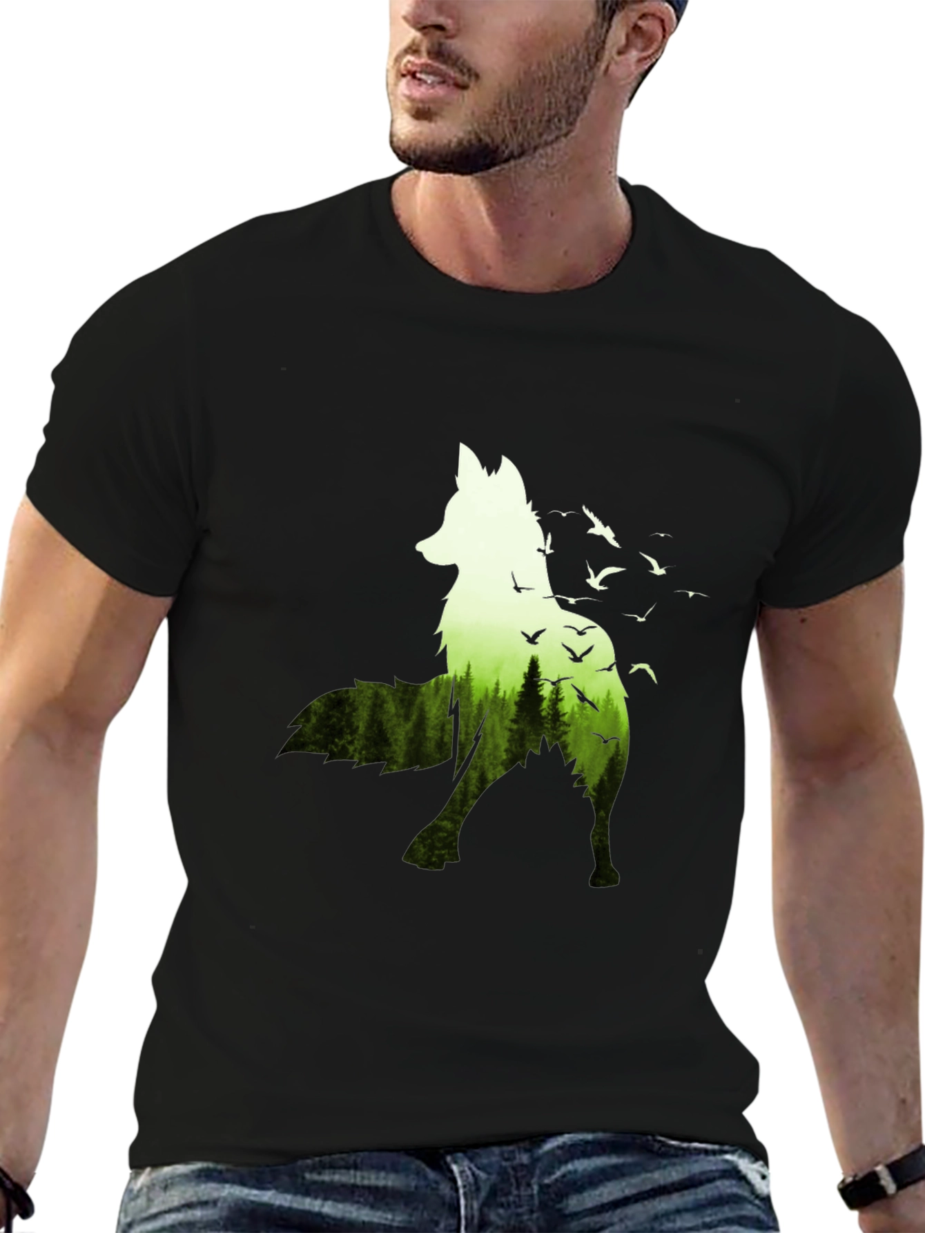 Nature Wolf Graphic Tee - Mens Black T-Shirt
