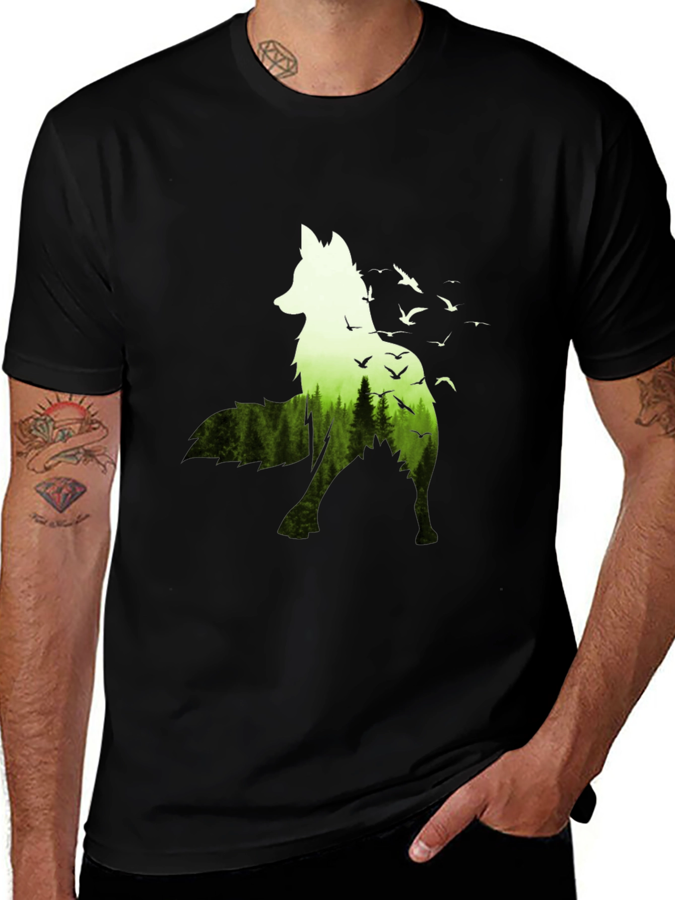 Nature Wolf Graphic Tee - Mens Black T-Shirt
