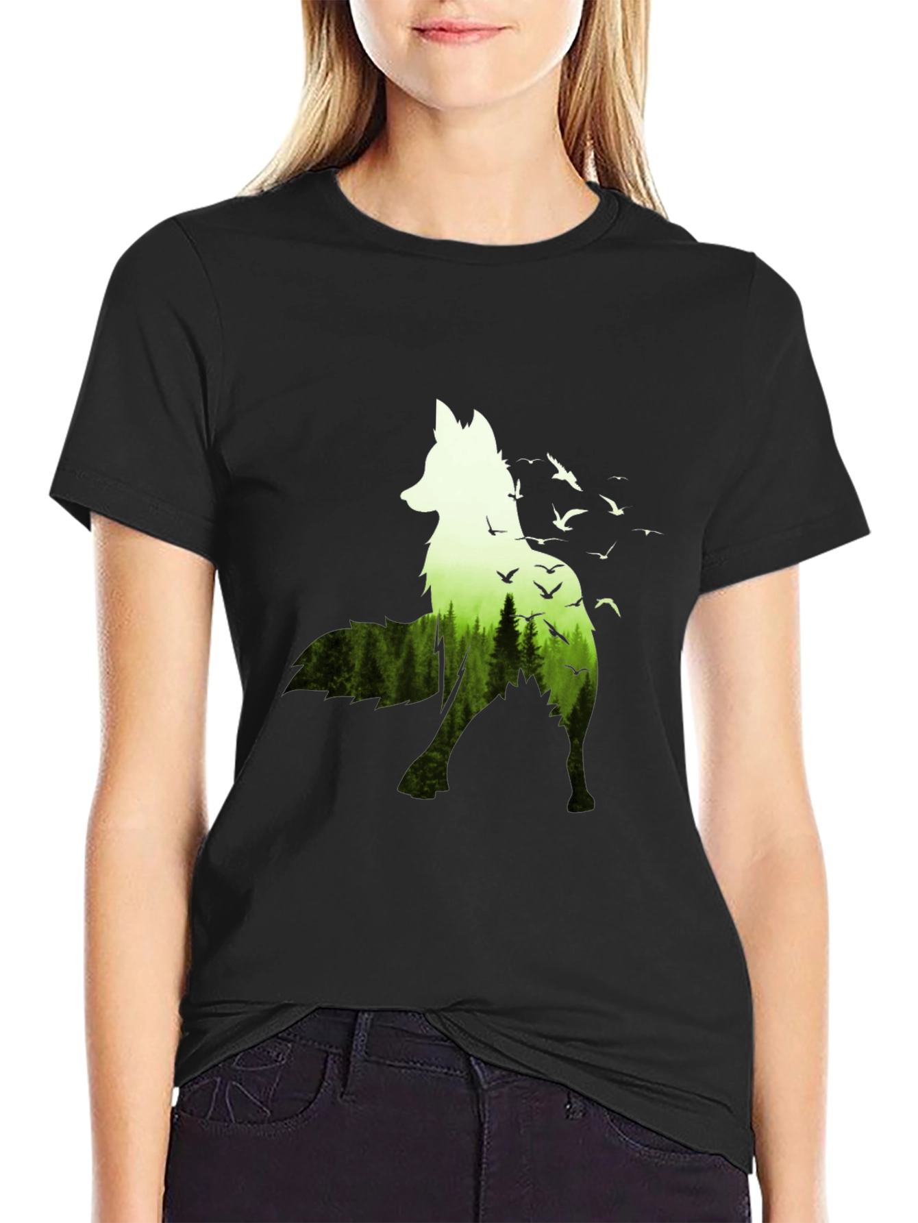 Nature Wolf Graphic Tee - Mens Black T-Shirt