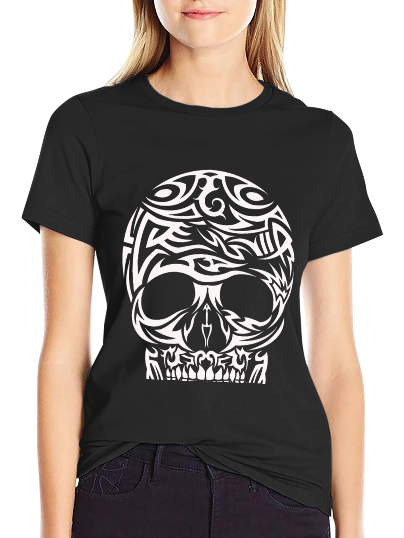 Tribal Skull Graphic Tee - Black