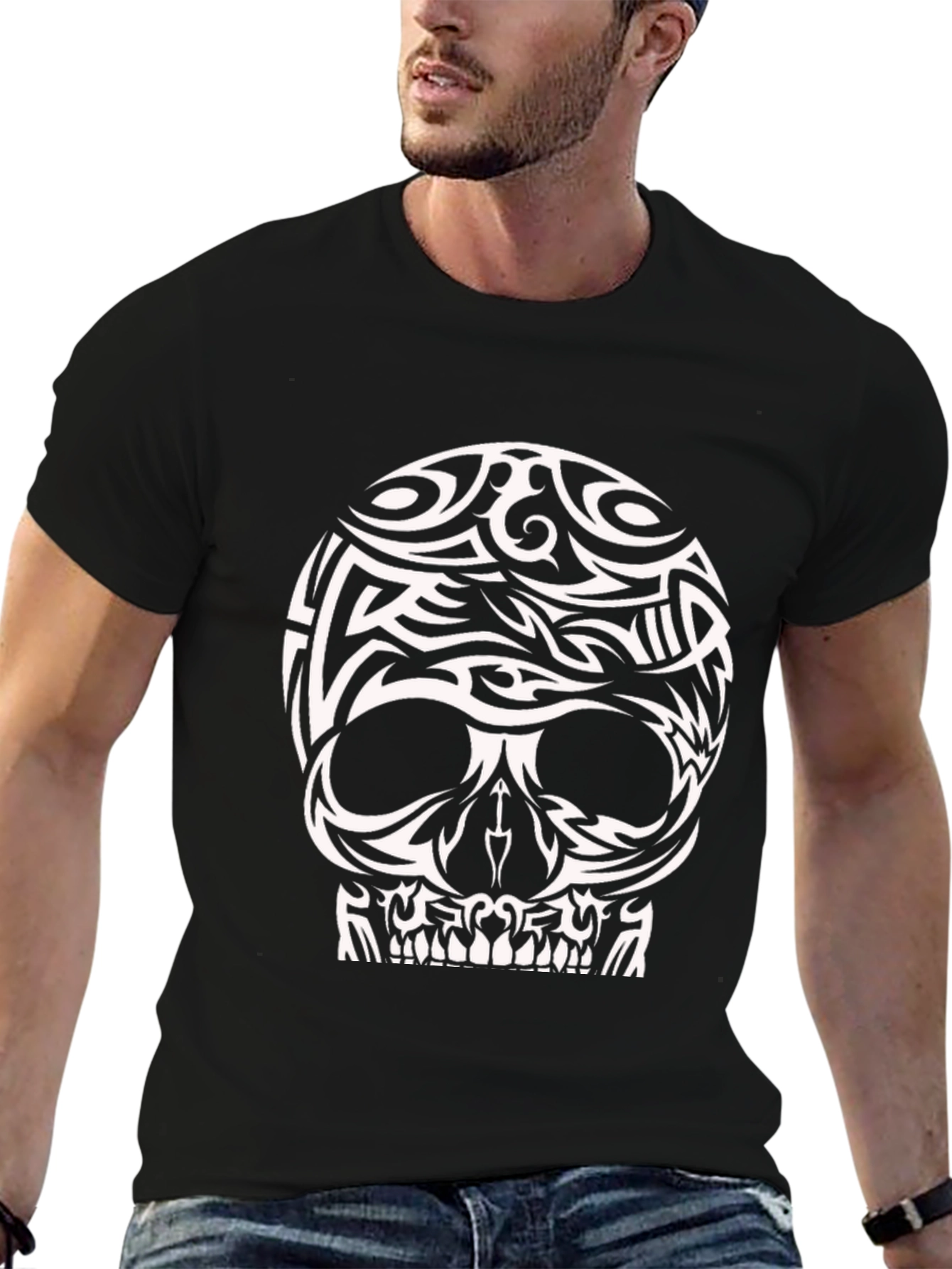 Tribal Skull Graphic Tee - Black