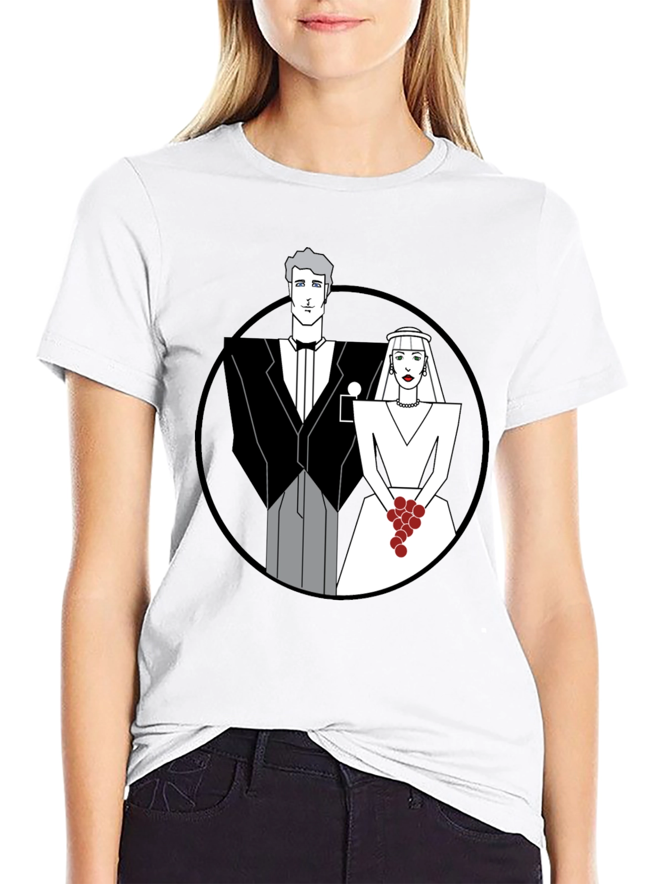 Art Deco Wedding Couple Graphic Tee - Black