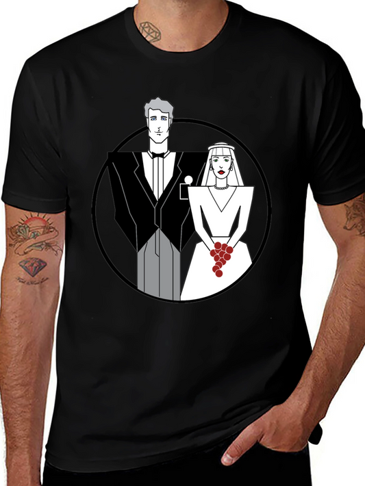 Art Deco Wedding Couple Graphic Tee - Black