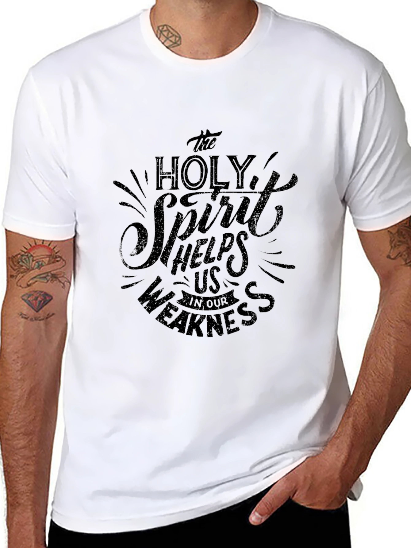 Holy Spirit Helps Mens Black Graphic T-Shirt