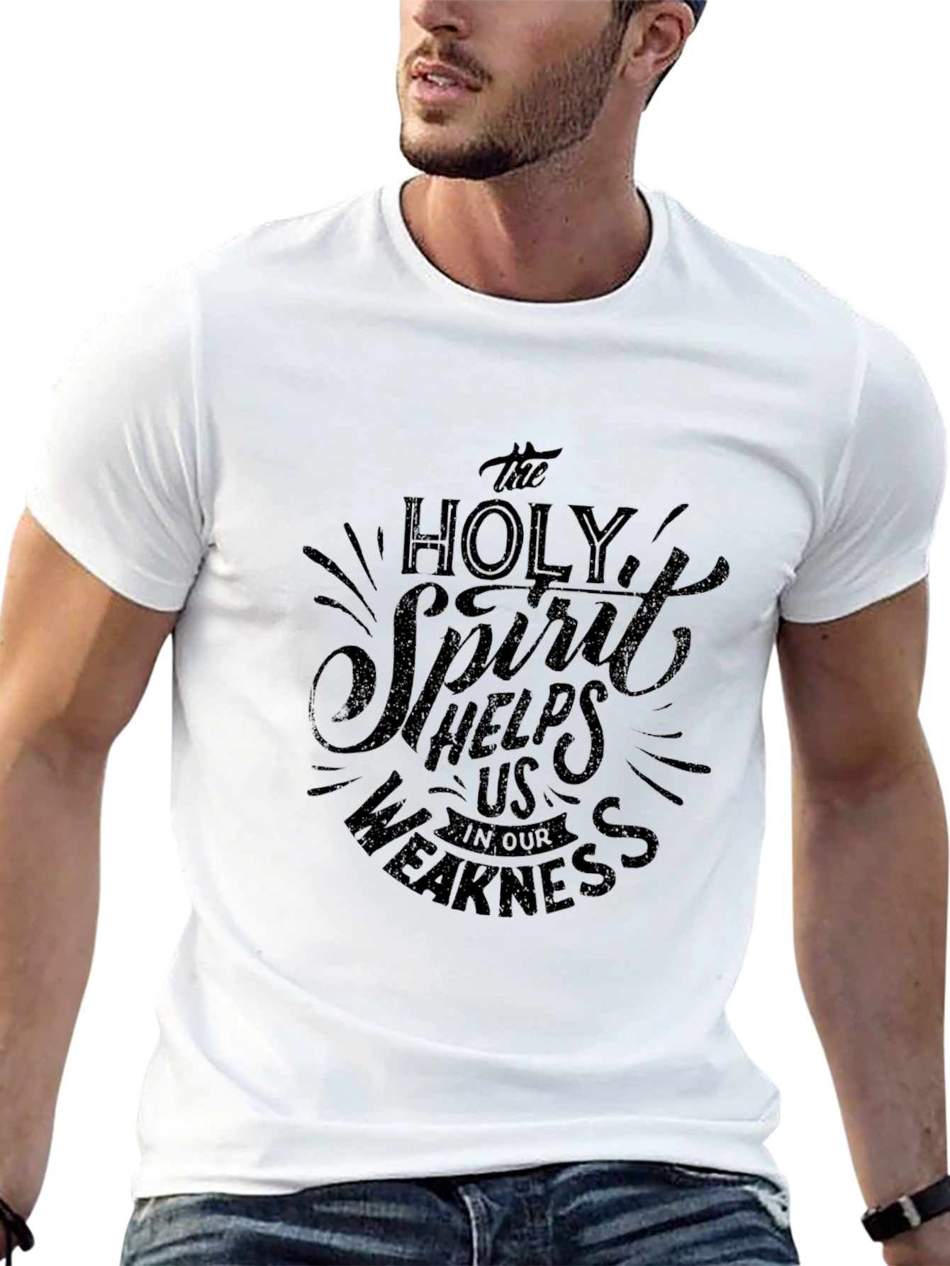 Holy Spirit Helps Mens Black Graphic T-Shirt