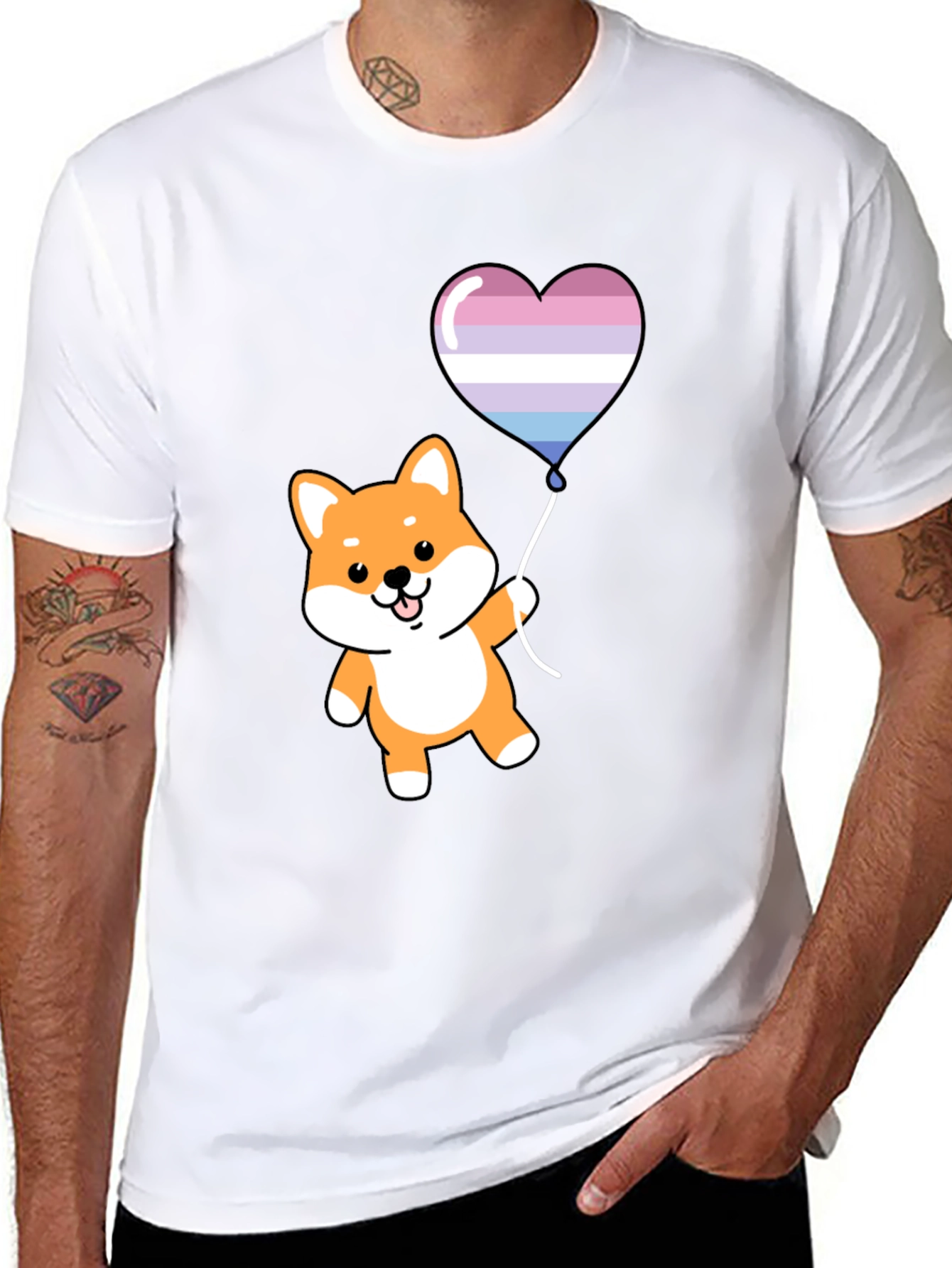 Shiba Inu Heart Balloon Graphic Tee