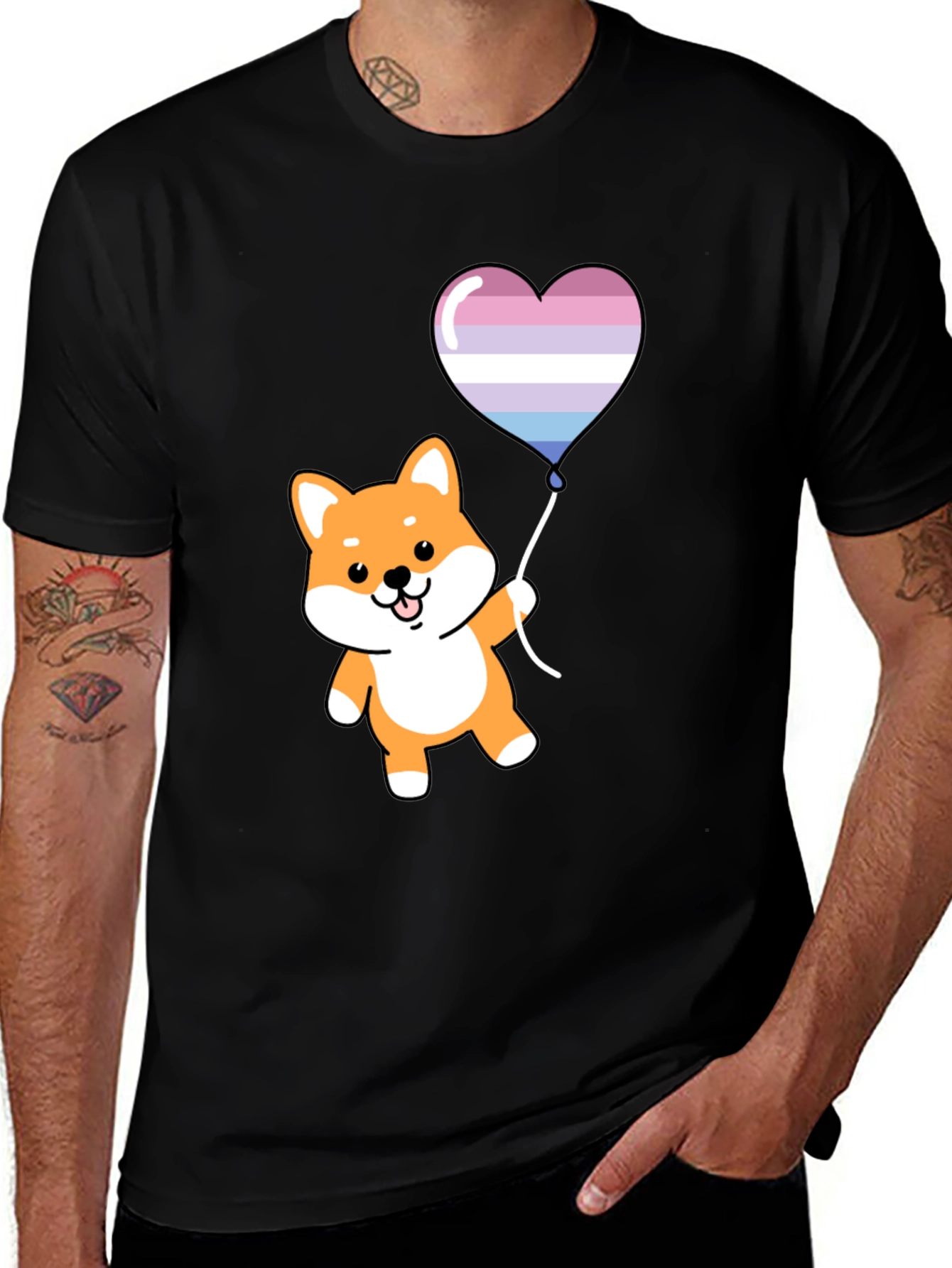 Shiba Inu Heart Balloon Graphic Tee