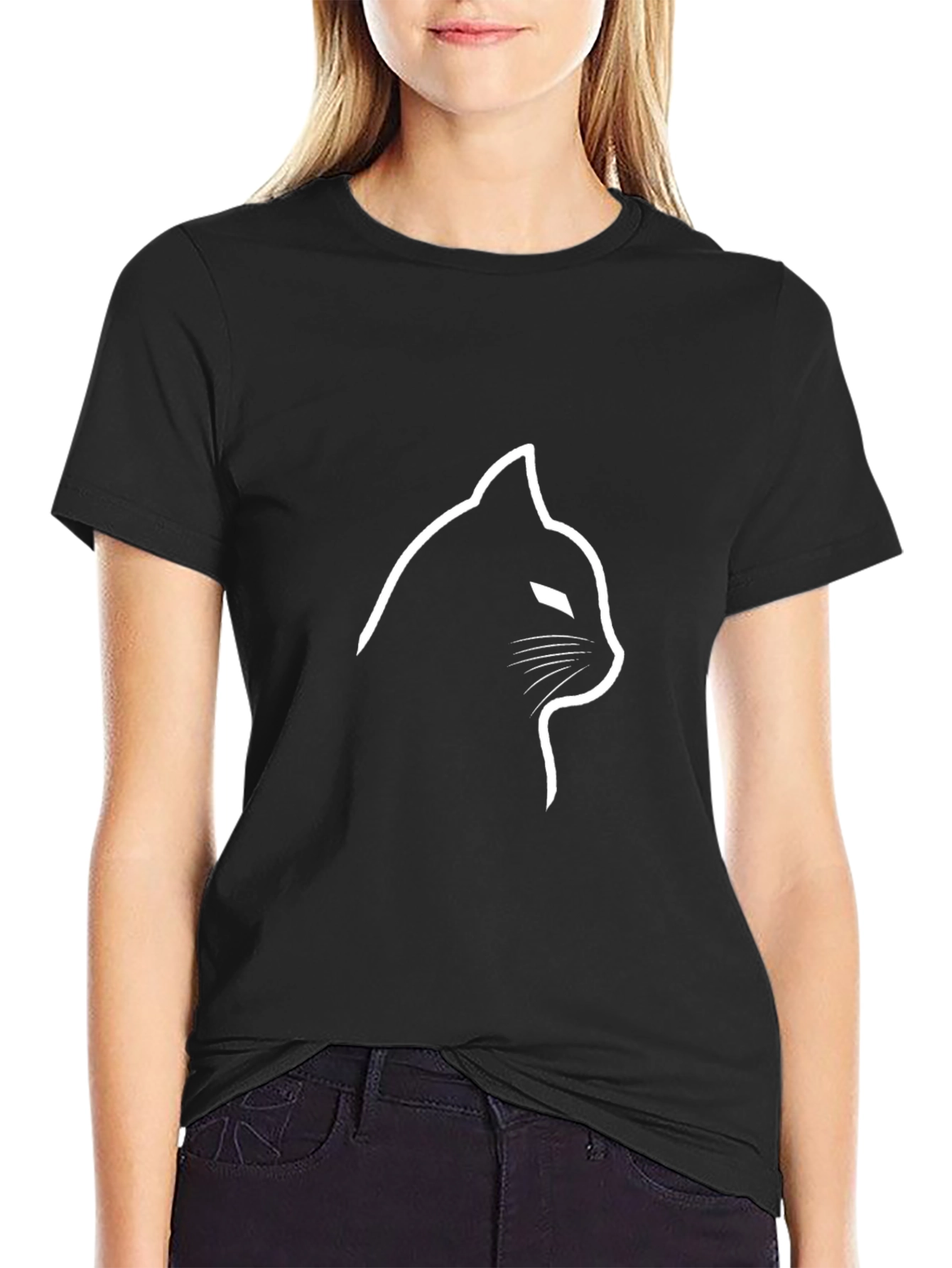 Minimalist Cat Silhouette Black T-Shirt