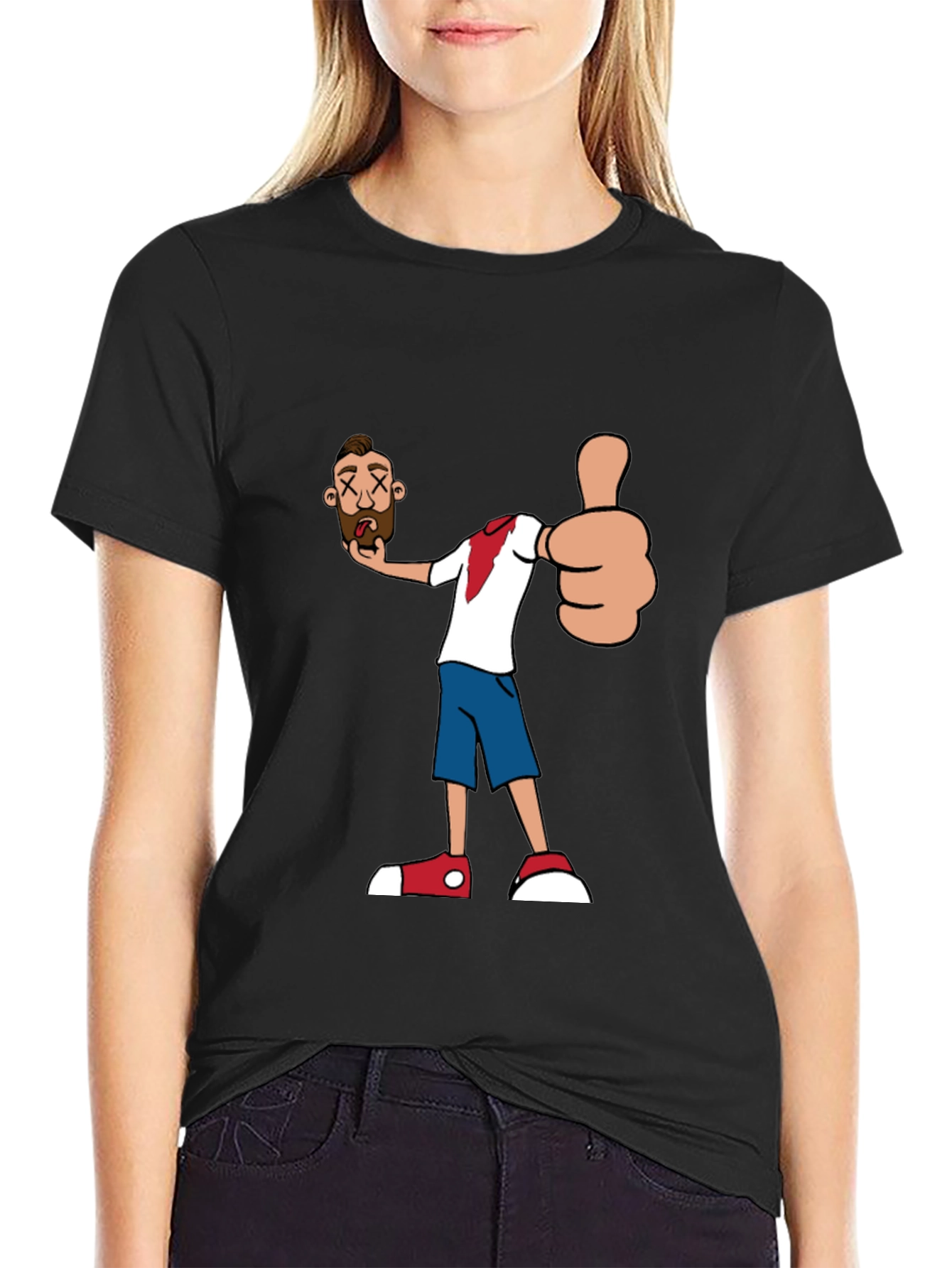 Funny Cartoon Head T-Shirt - Black