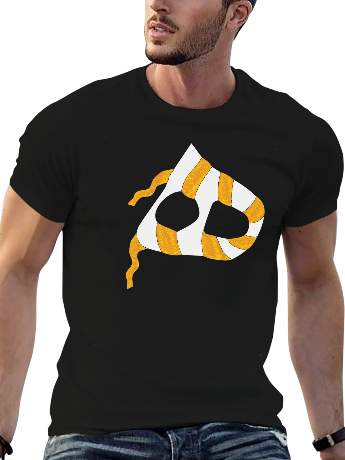 Striped Mask Graphic T-Shirt - Black