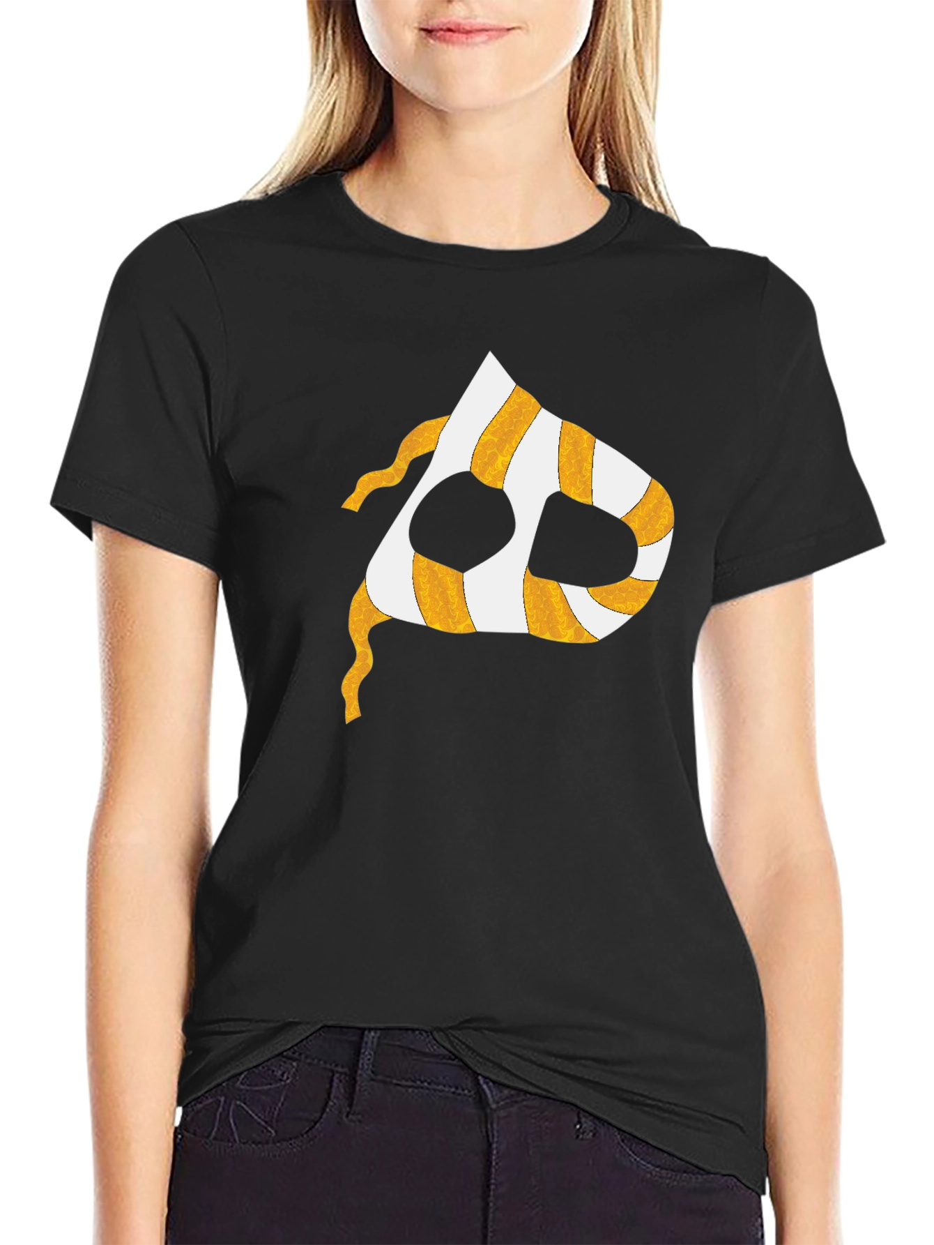 Striped Mask Graphic T-Shirt - Black