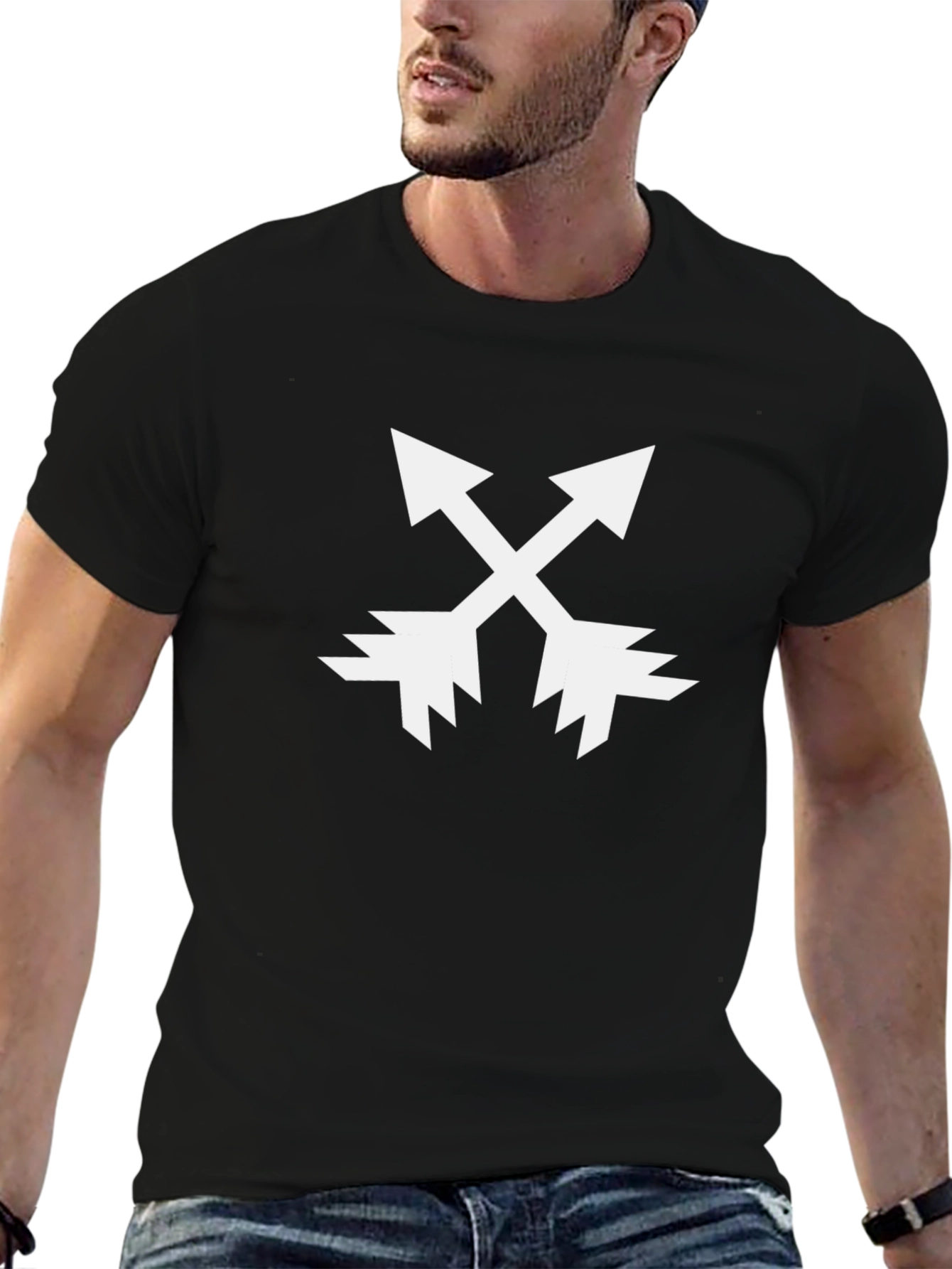 Black T-Shirt with Crossed Arrows Design
