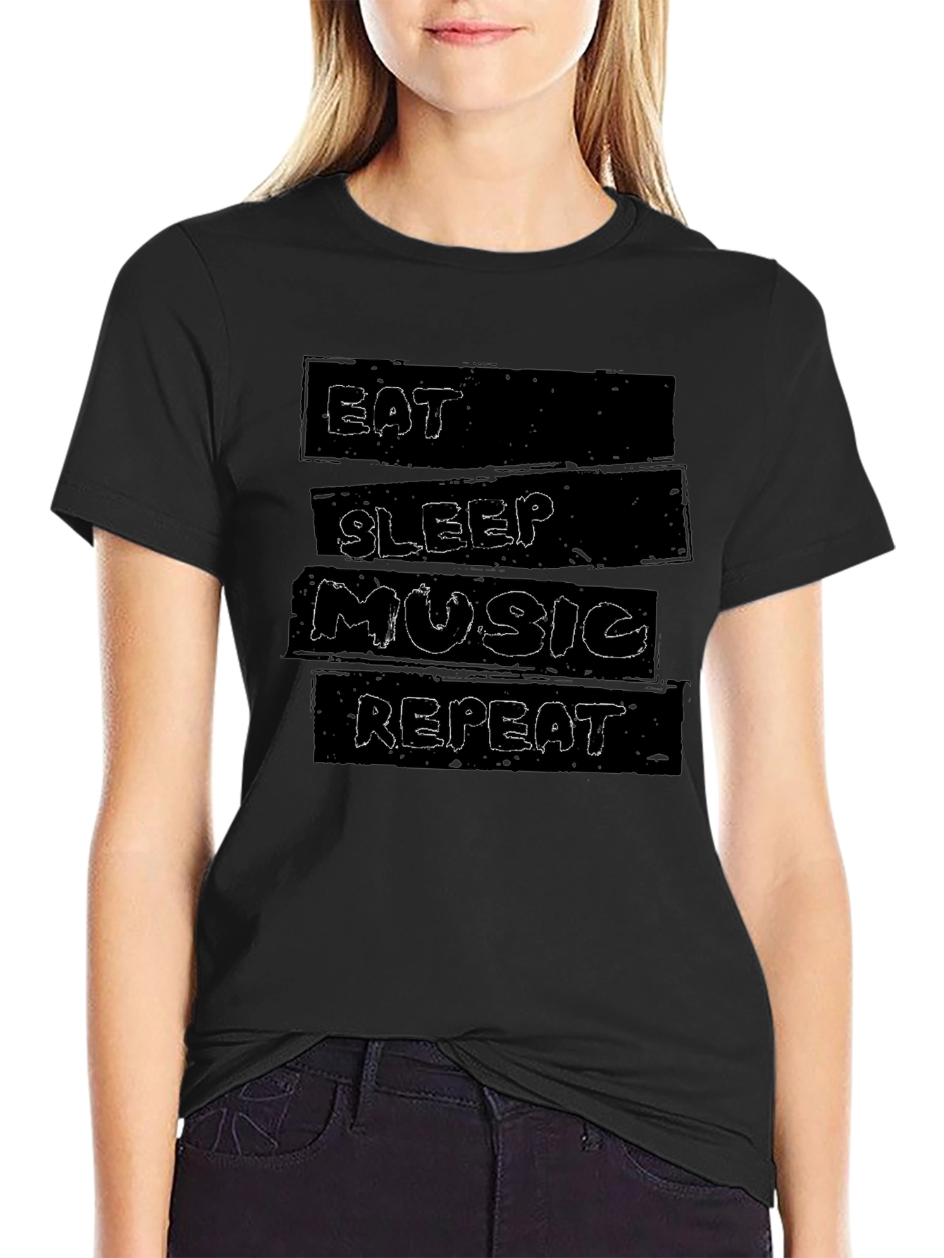 Eat Sleep Music Repeat Mens Black Graphic Tee