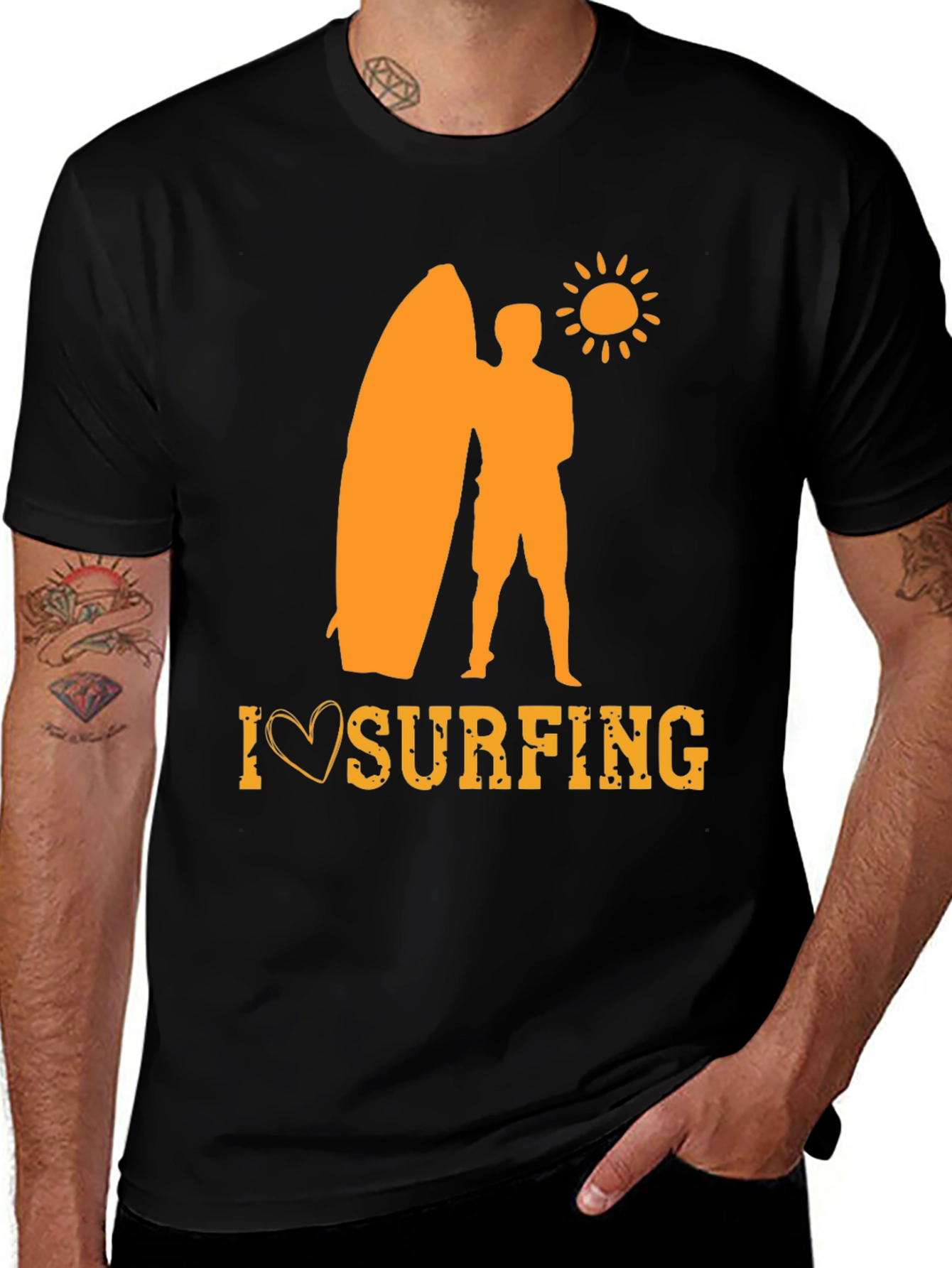 I Love Surfing Graphic Tee - Black