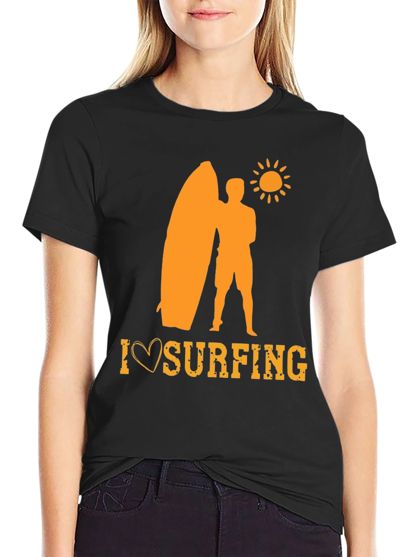 I Love Surfing Graphic Tee - Black