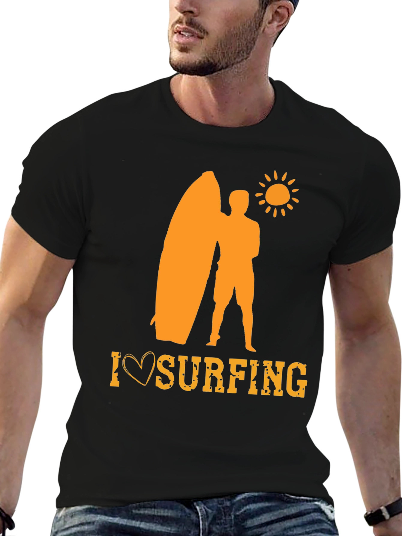 I Love Surfing Graphic Tee - Black