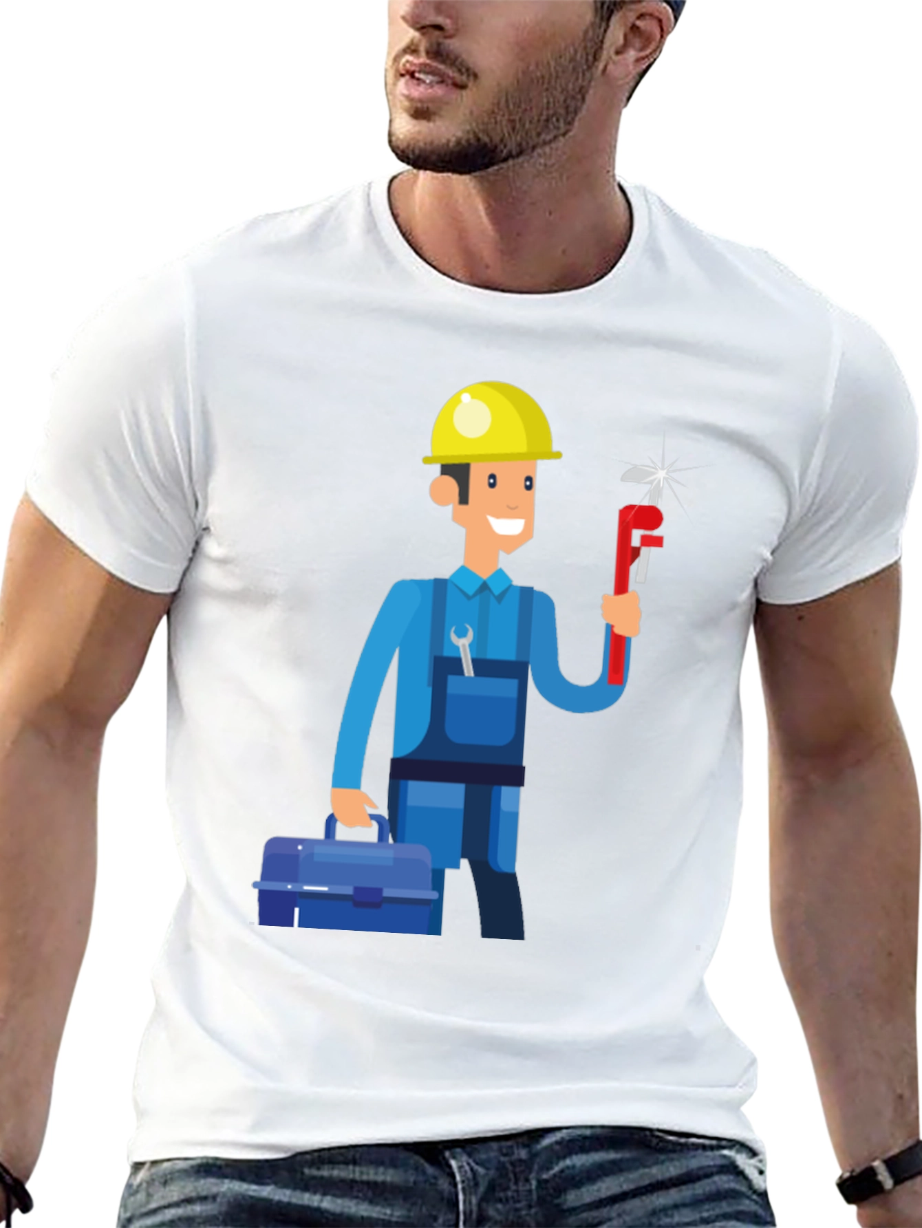 Cartoon Plumber Graphic Tee - Black T-Shirt