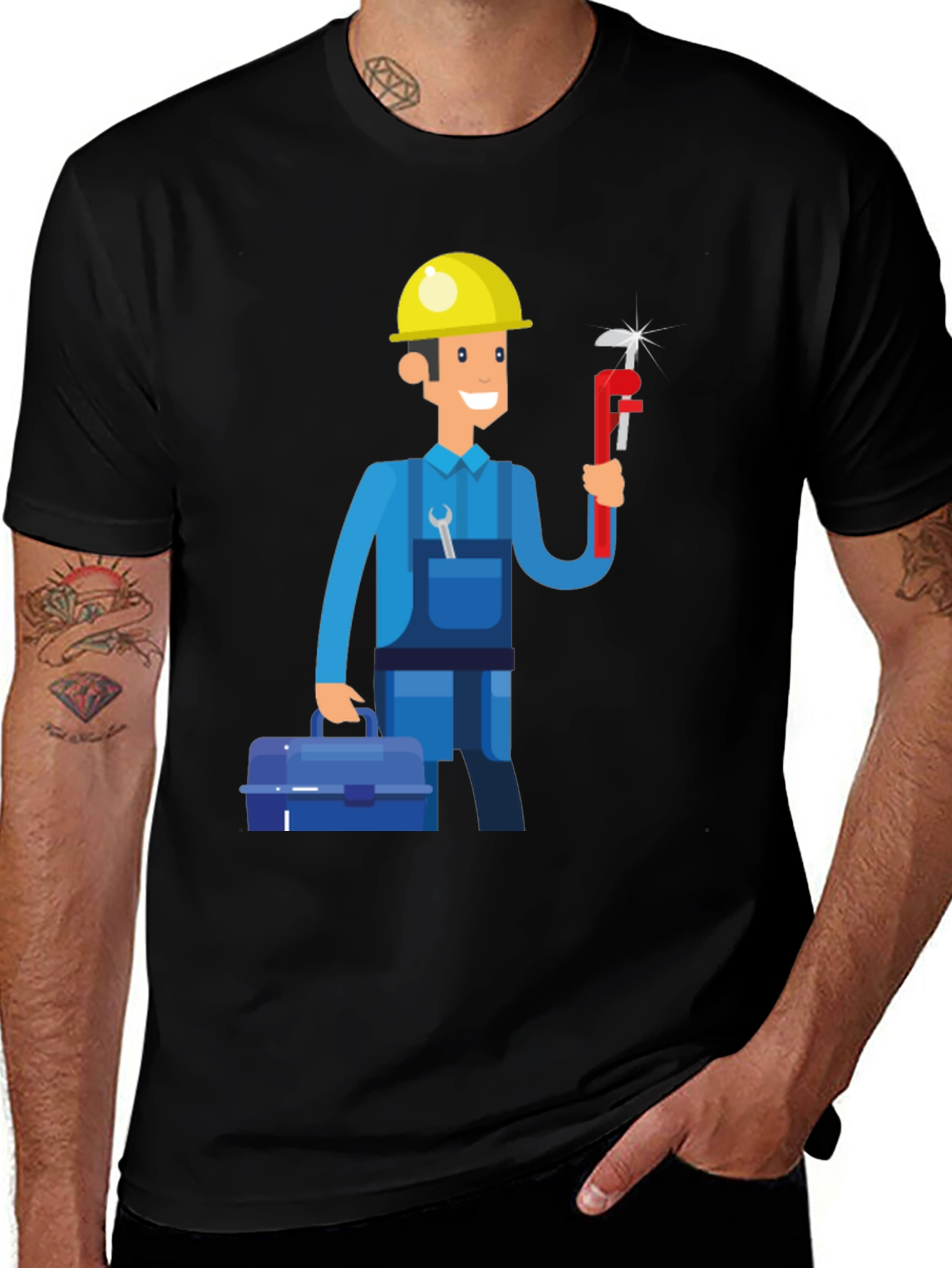 Cartoon Plumber Graphic Tee - Black T-Shirt