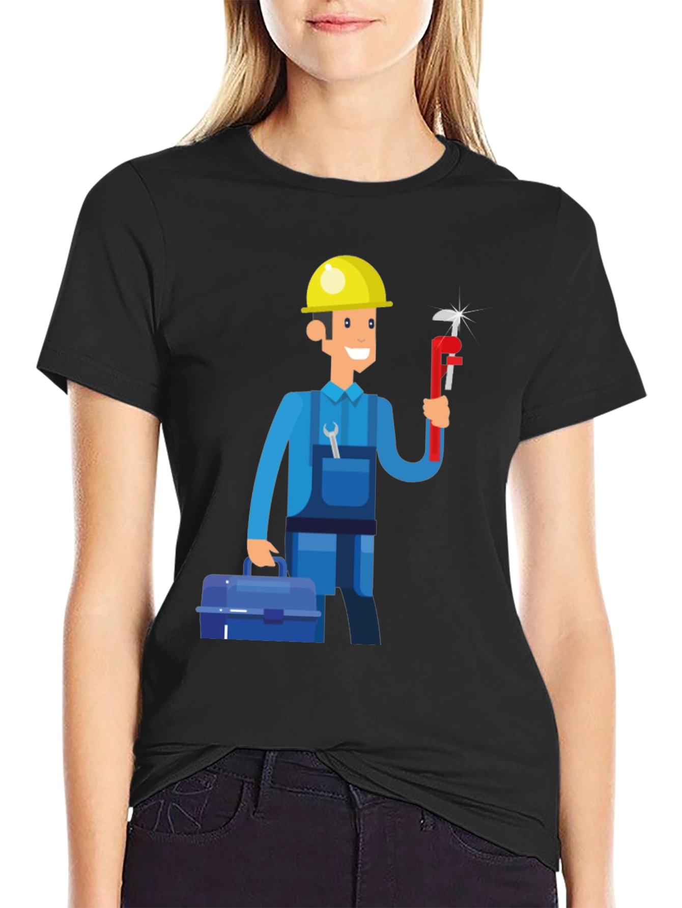 Cartoon Plumber Graphic Tee - Black T-Shirt