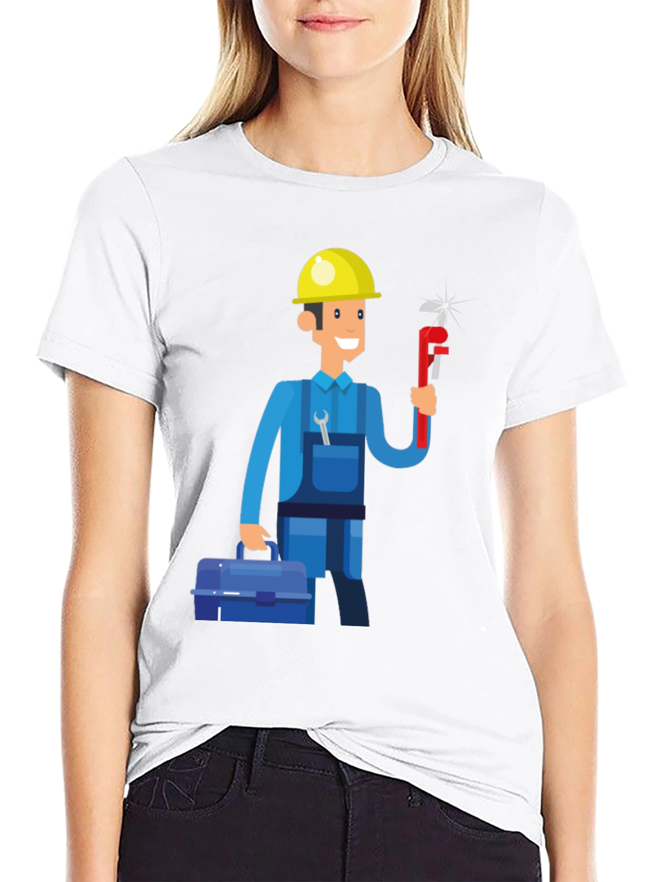 Cartoon Plumber Graphic Tee - Black T-Shirt