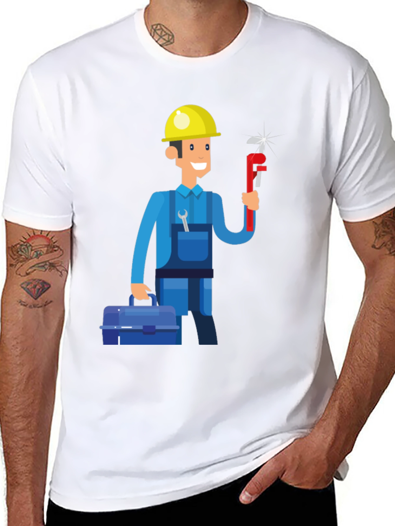 Cartoon Plumber Graphic Tee - Black T-Shirt