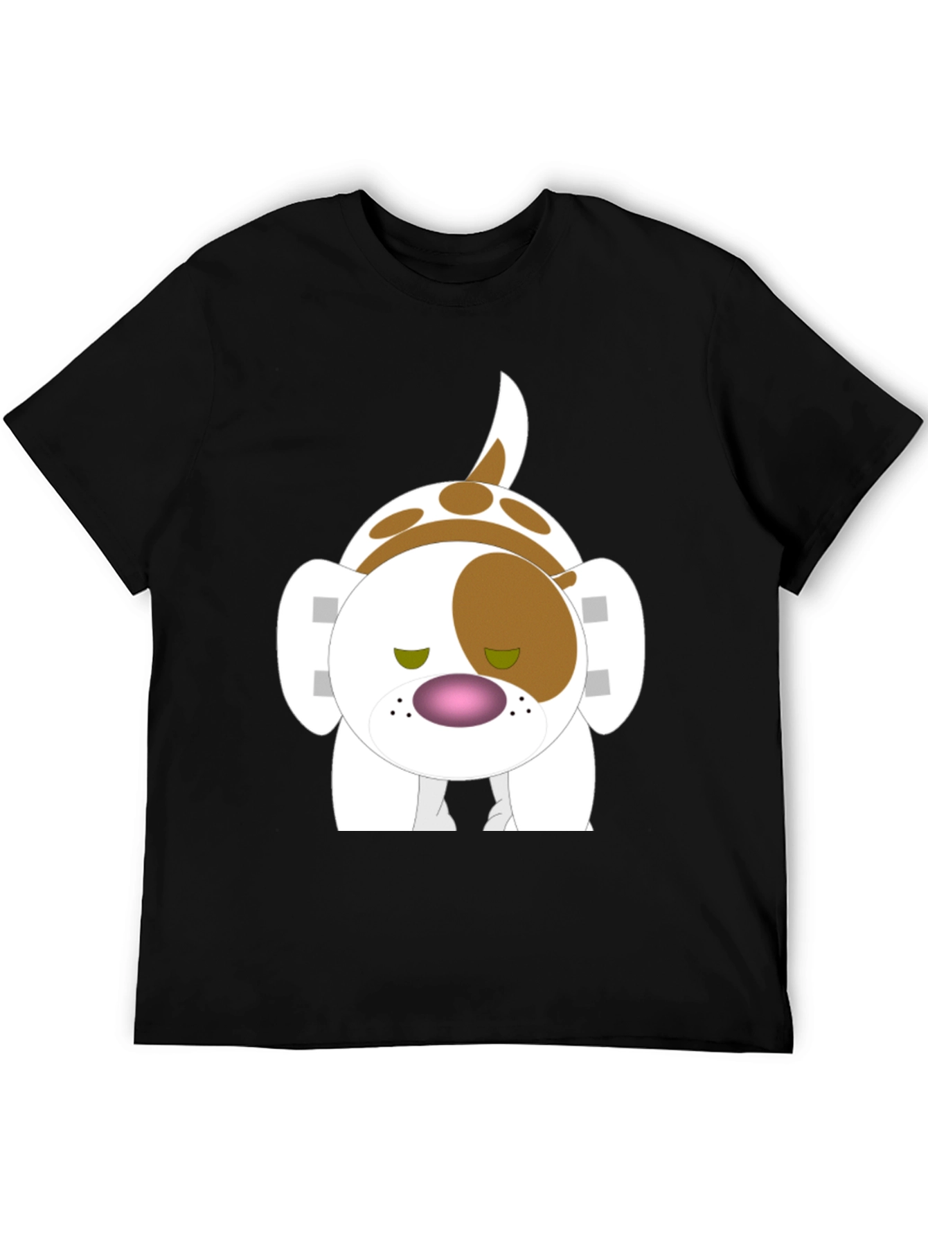 Cartoon Dog Graphic Tee - Black Cotton Blend