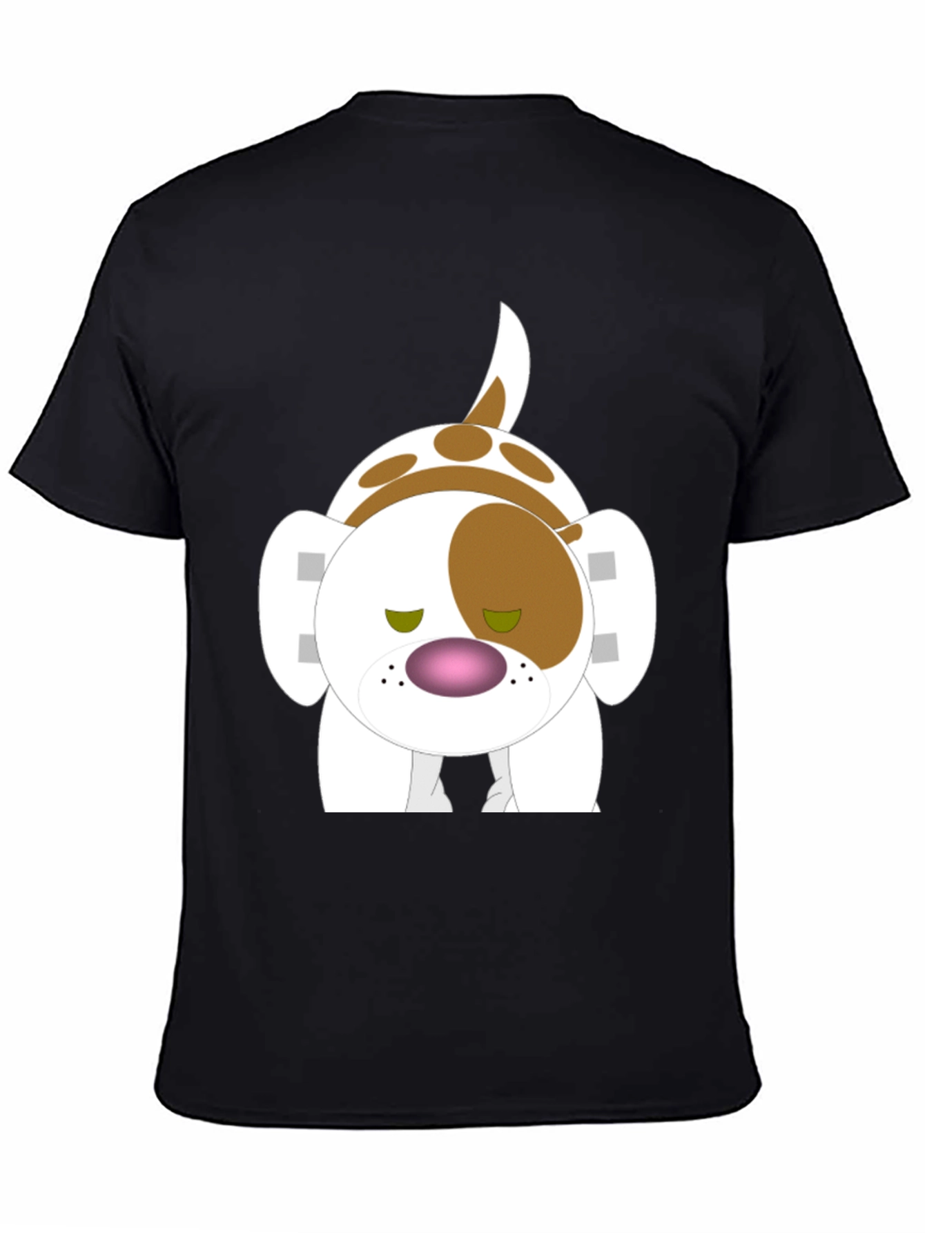 Cartoon Dog Graphic Tee - Black Cotton Blend