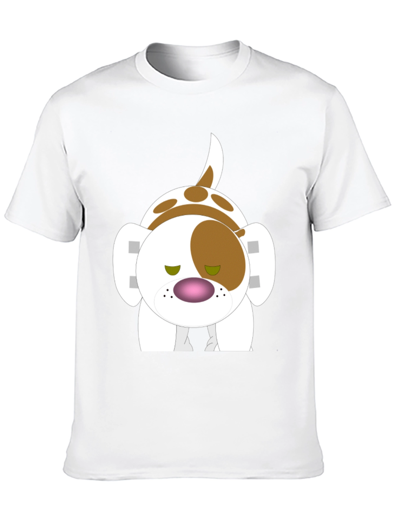 Cartoon Dog Graphic Tee - Black Cotton Blend