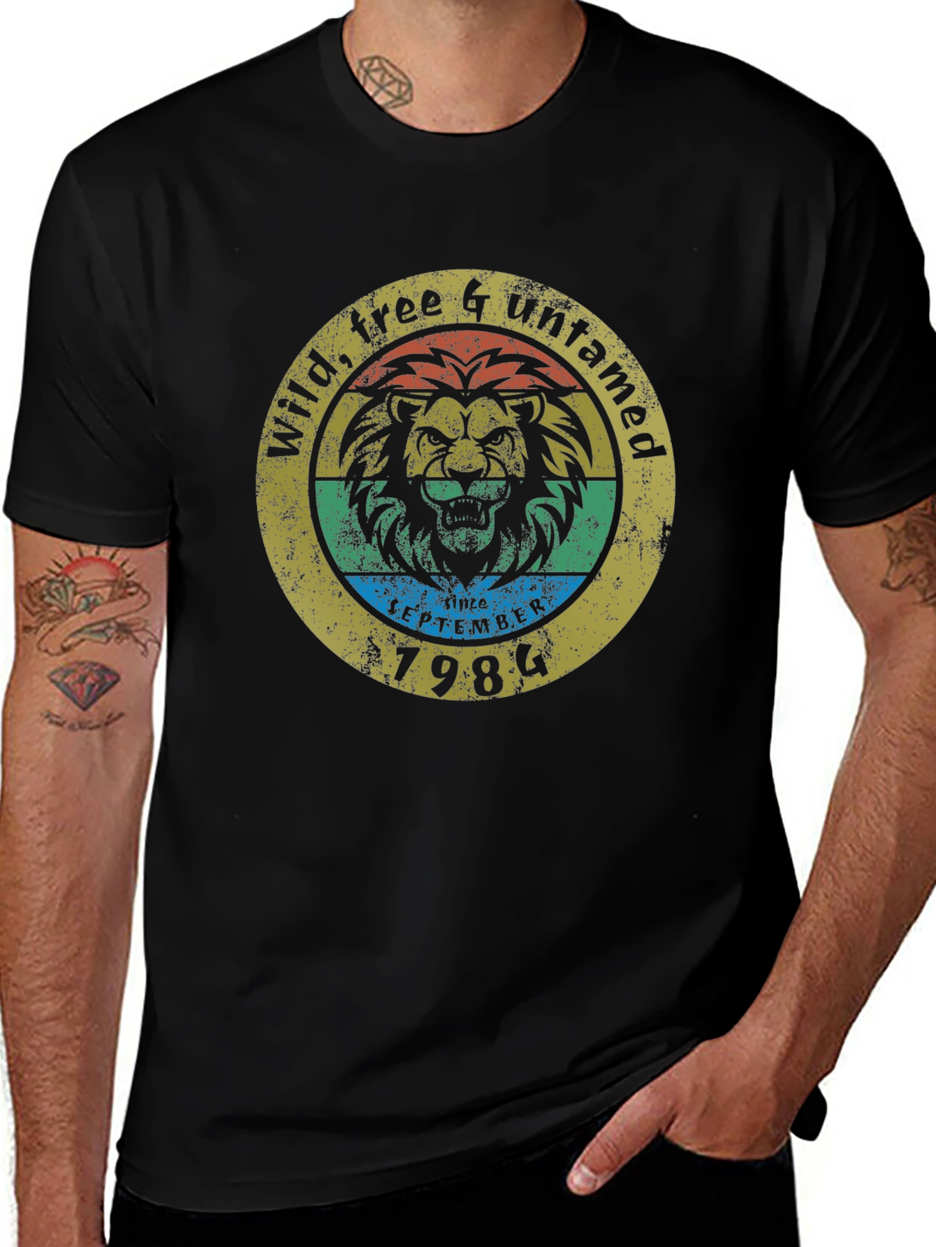 Wild Lion Untamed Graphic Tee - Retro Style