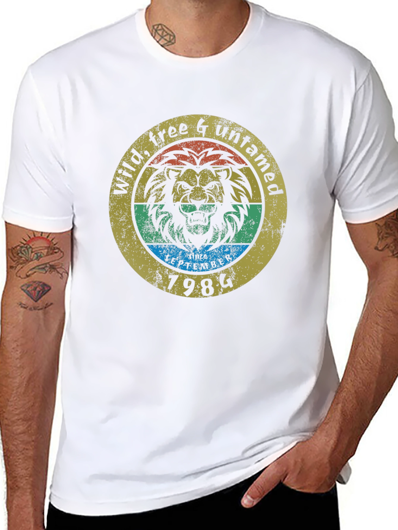 Wild Lion Untamed Graphic Tee - Retro Style