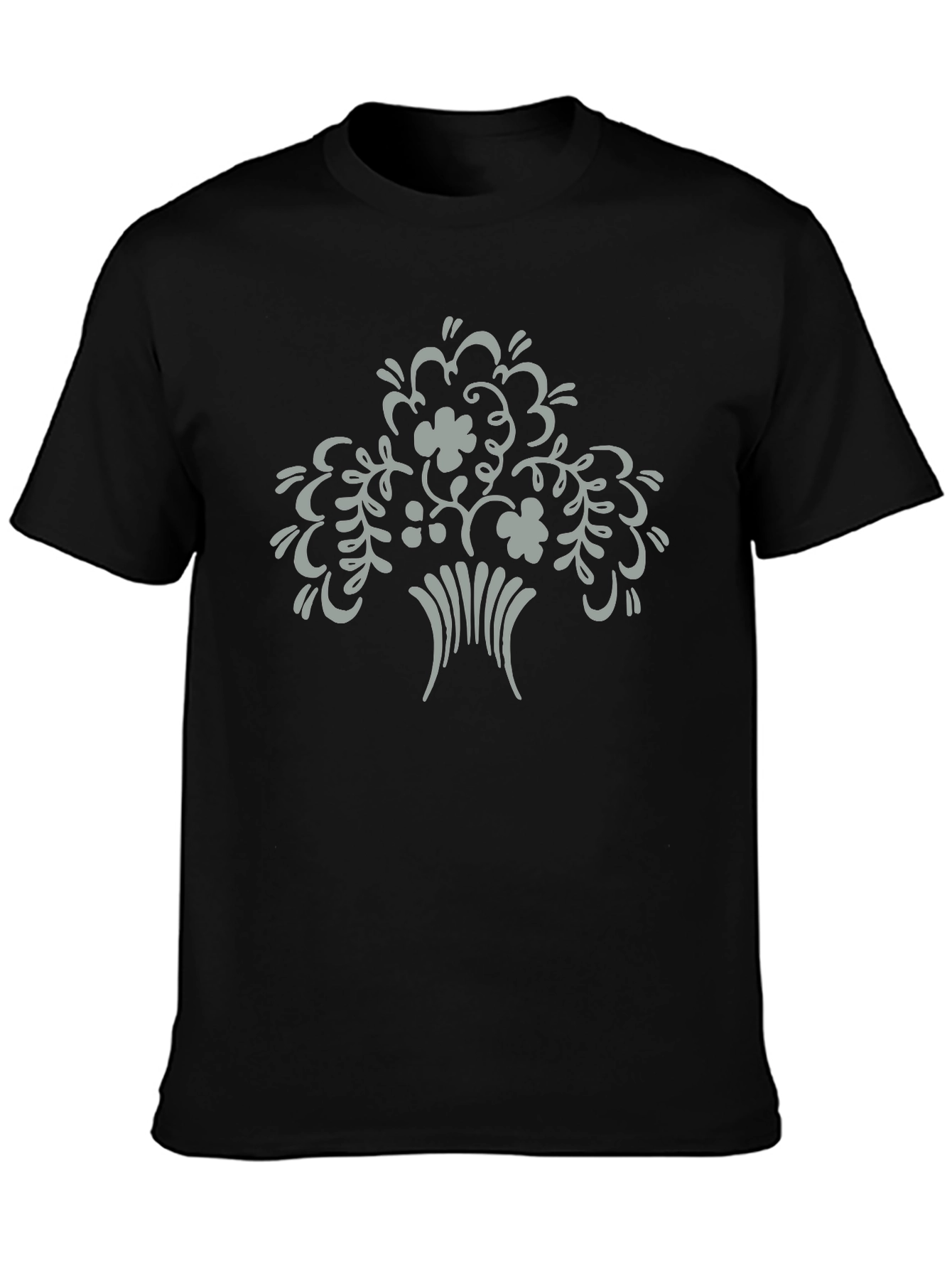 Black Tee with Floral Tree Graphic Print