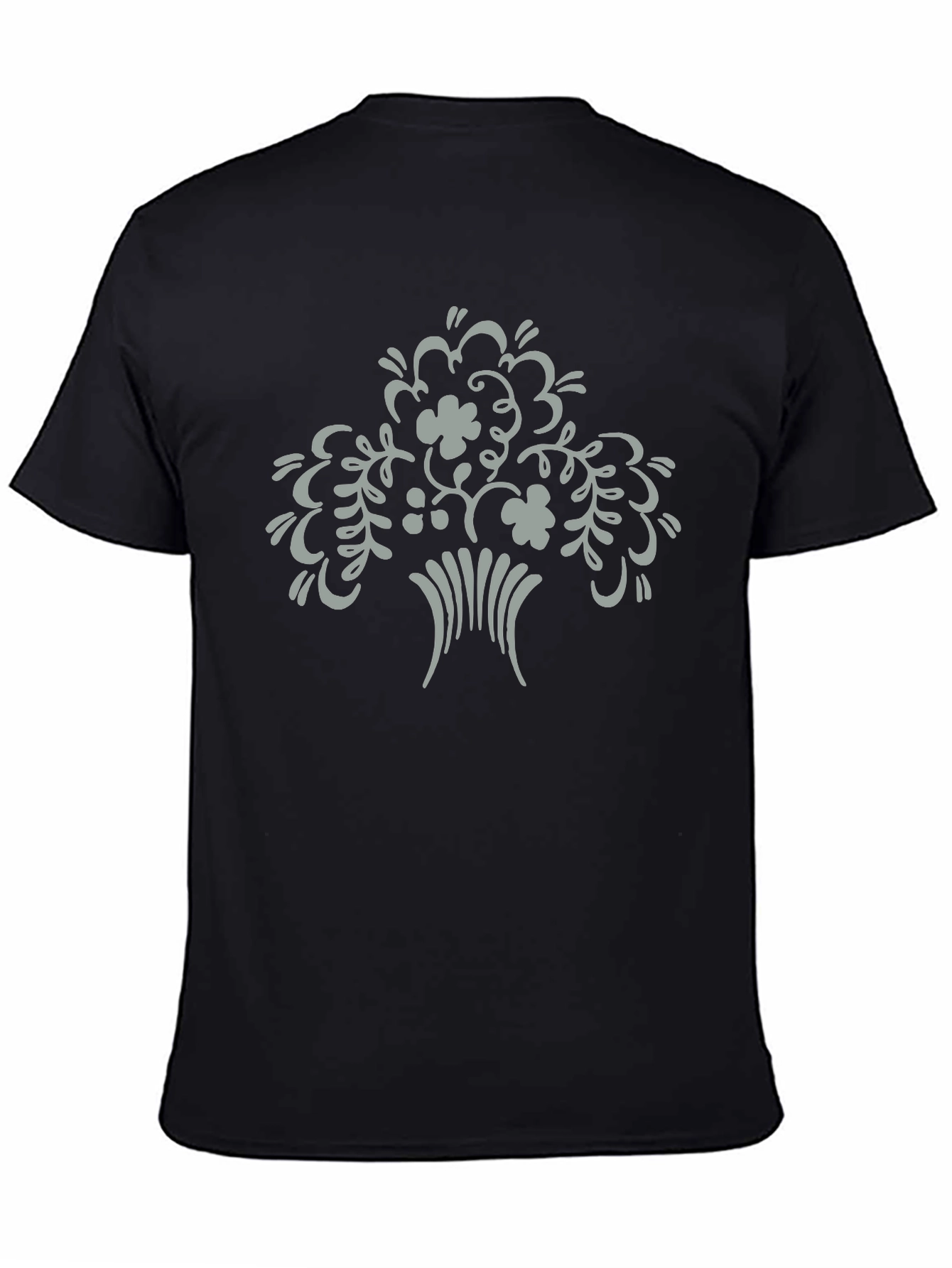 Black Tee with Floral Tree Graphic Print