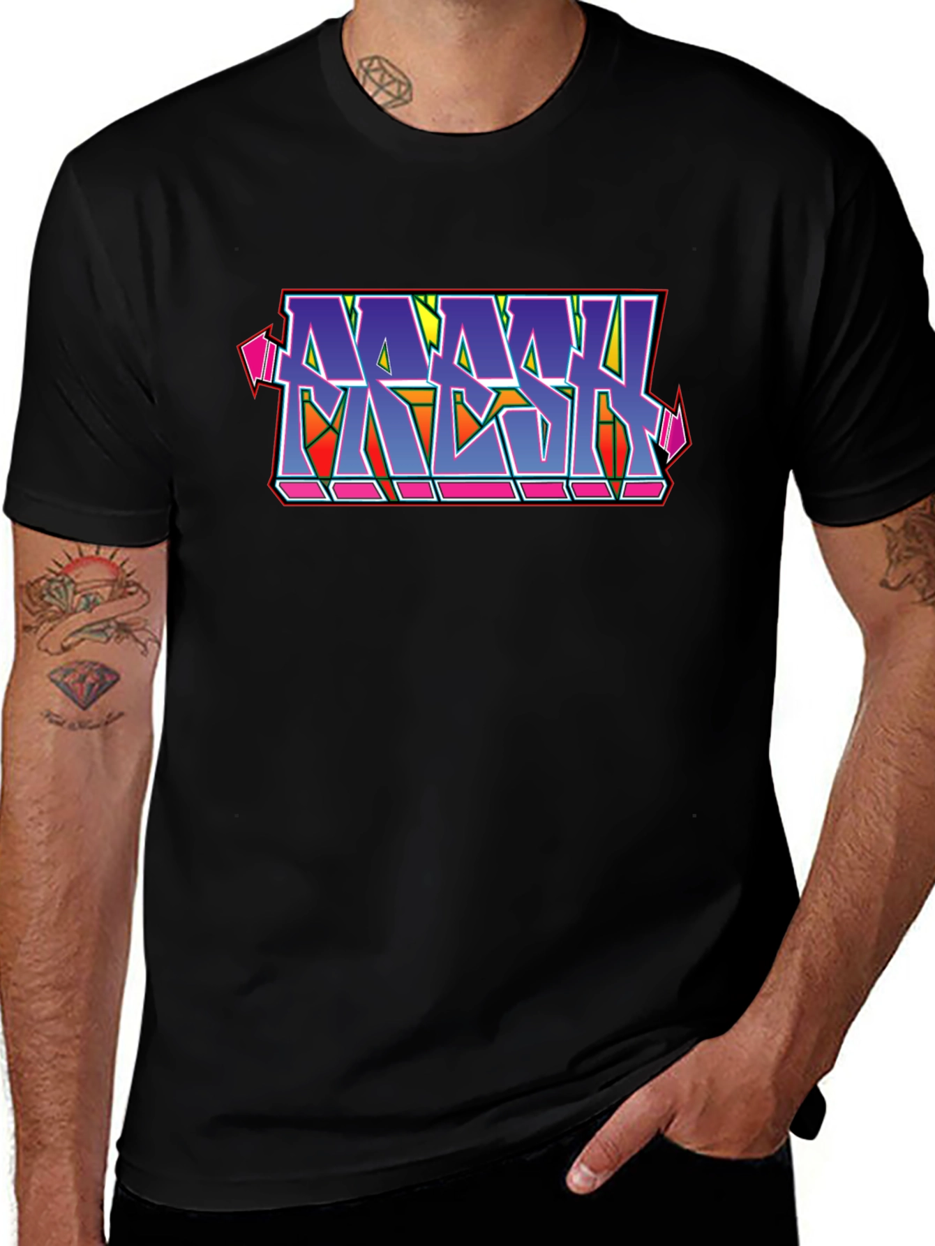MASH Graffiti Style Black Cotton Graphic T-Shirt